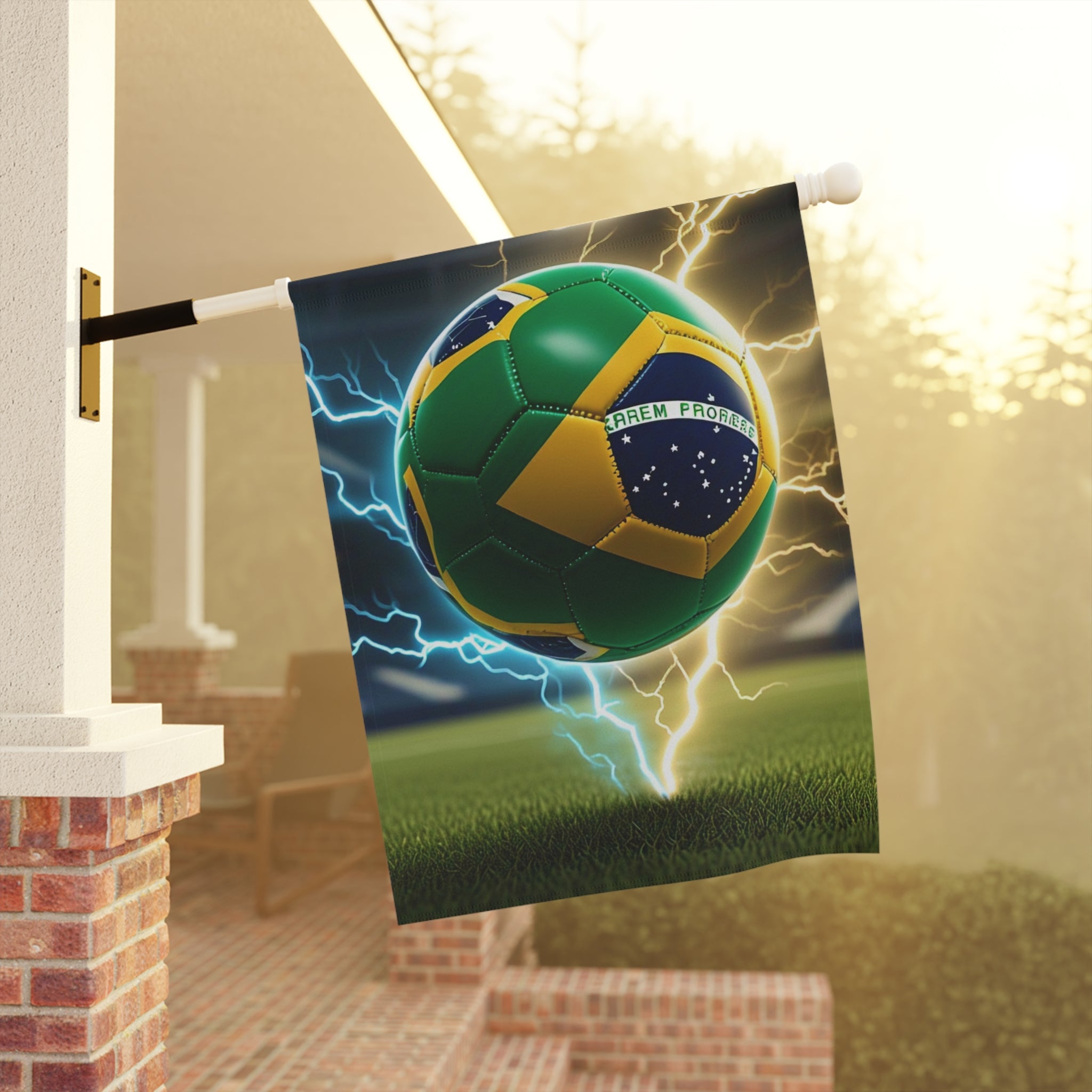 Brasil Flag Soccer Ball Garden Flag — Electric Stadium Soccer Garden Banner