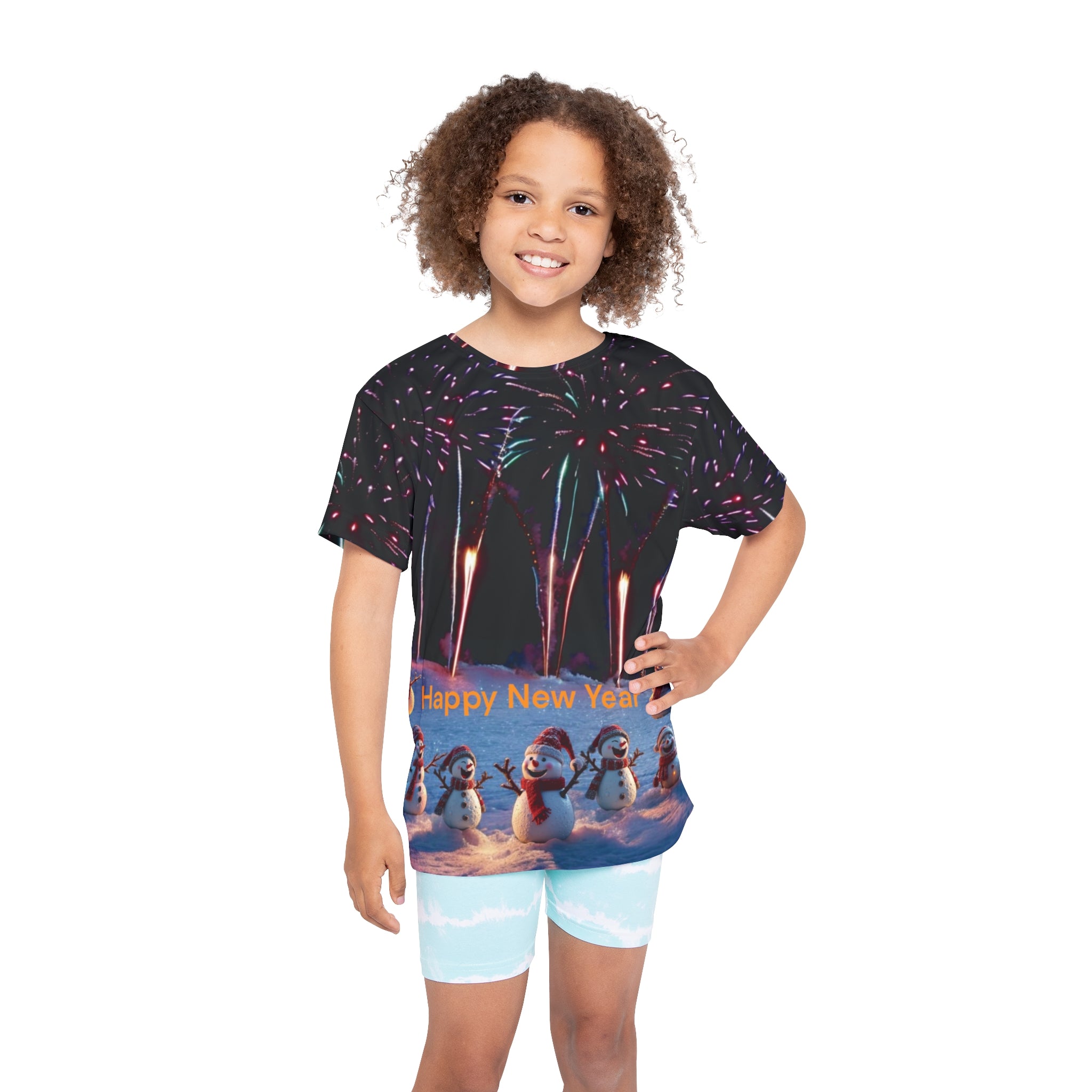 Unisex, Kids and Girls T-Shirt Happy New Year Snowmen Fireworks Celebration Gift