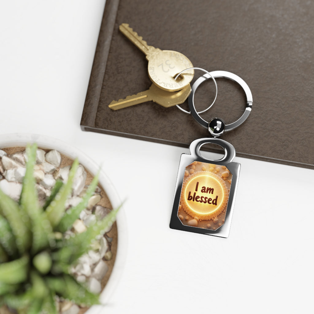 Blessed Rectangle Photo Keyring, Personalized Keychain Gift, Faithful Keepsake, Inspirational Accessory, Meaningful Memory Holder