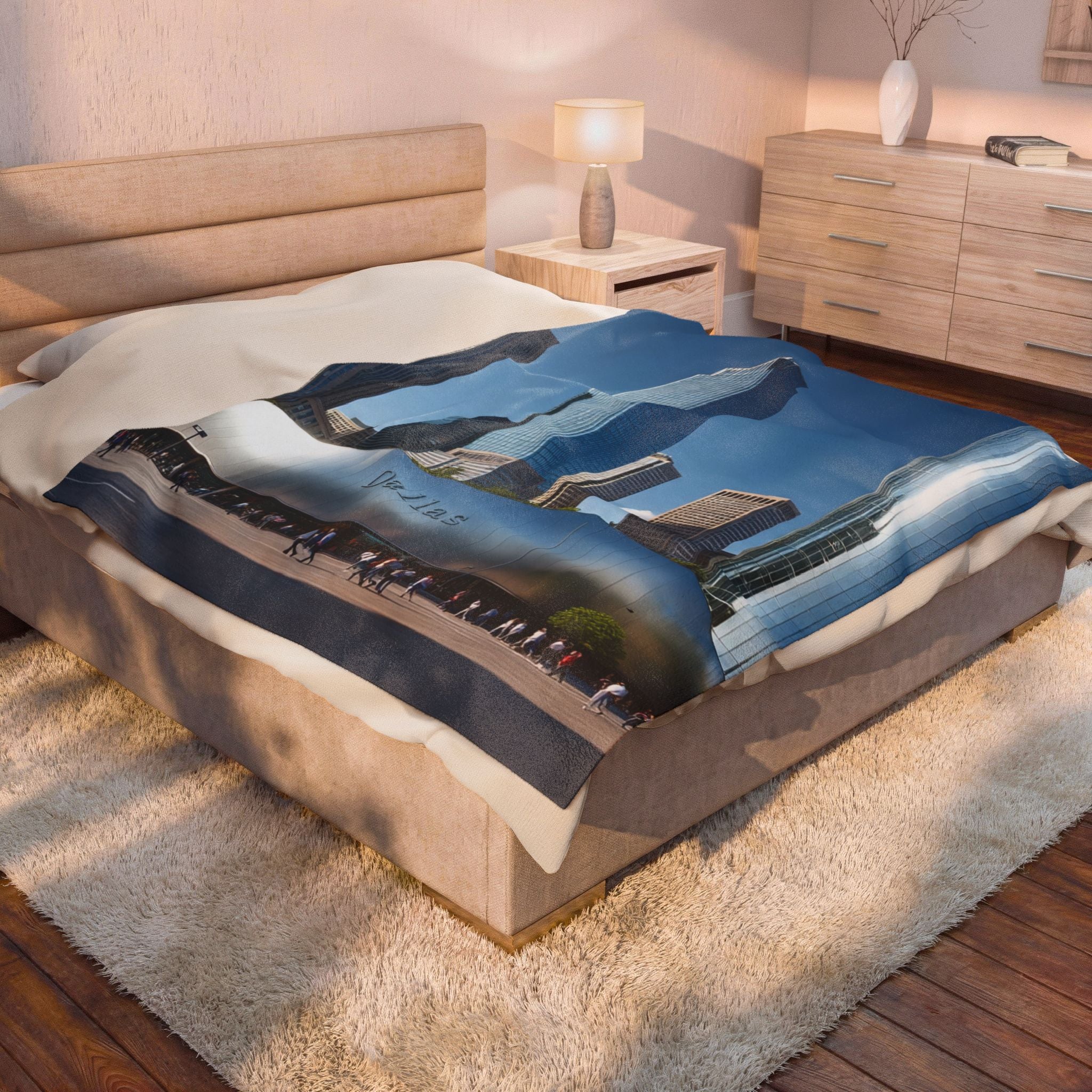 Cityscape Velveteen Plush Blanket - Cozy Home Decor, Gift for Dallas Lovers, Travel Souvenir, Soft Luxury Throw 