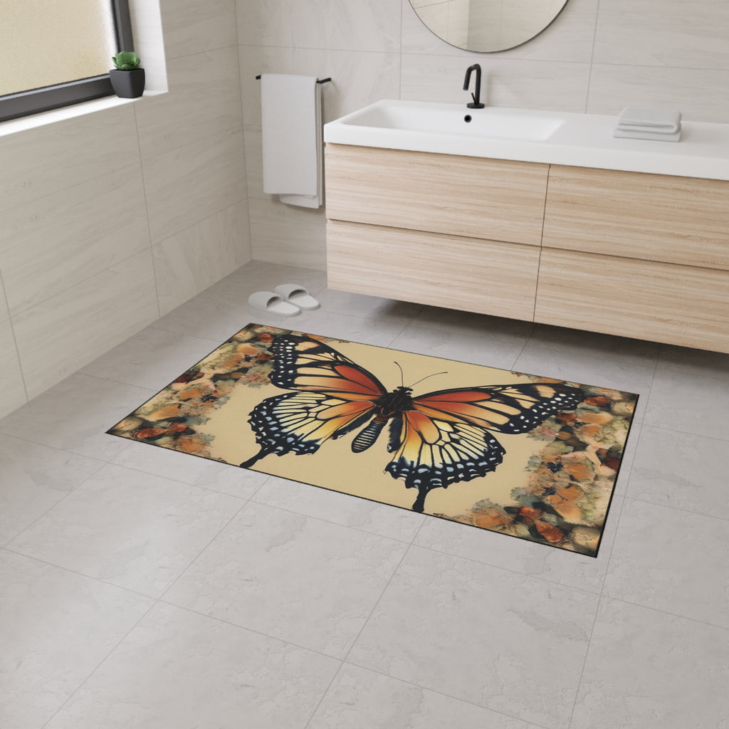 "Monarch Butterfly and Floral Garden" Floor Rug | Non-Slip Decorative Mat