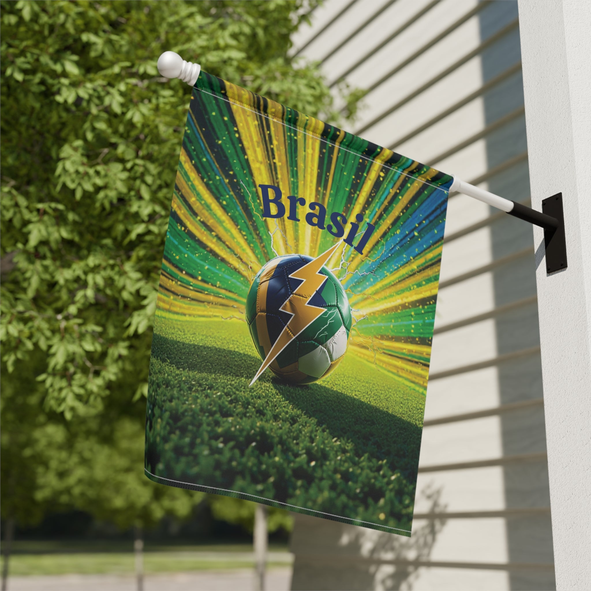 Brazil Soccer Garden Flag — Brasil Football Lightning Ball House Banner