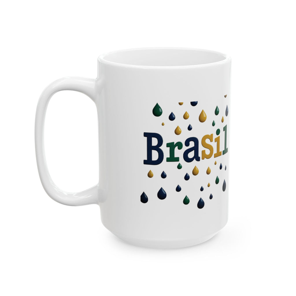 Caneca de cerâmica com gotas de chuva do Brasil - Presente perfeito para amantes de café
