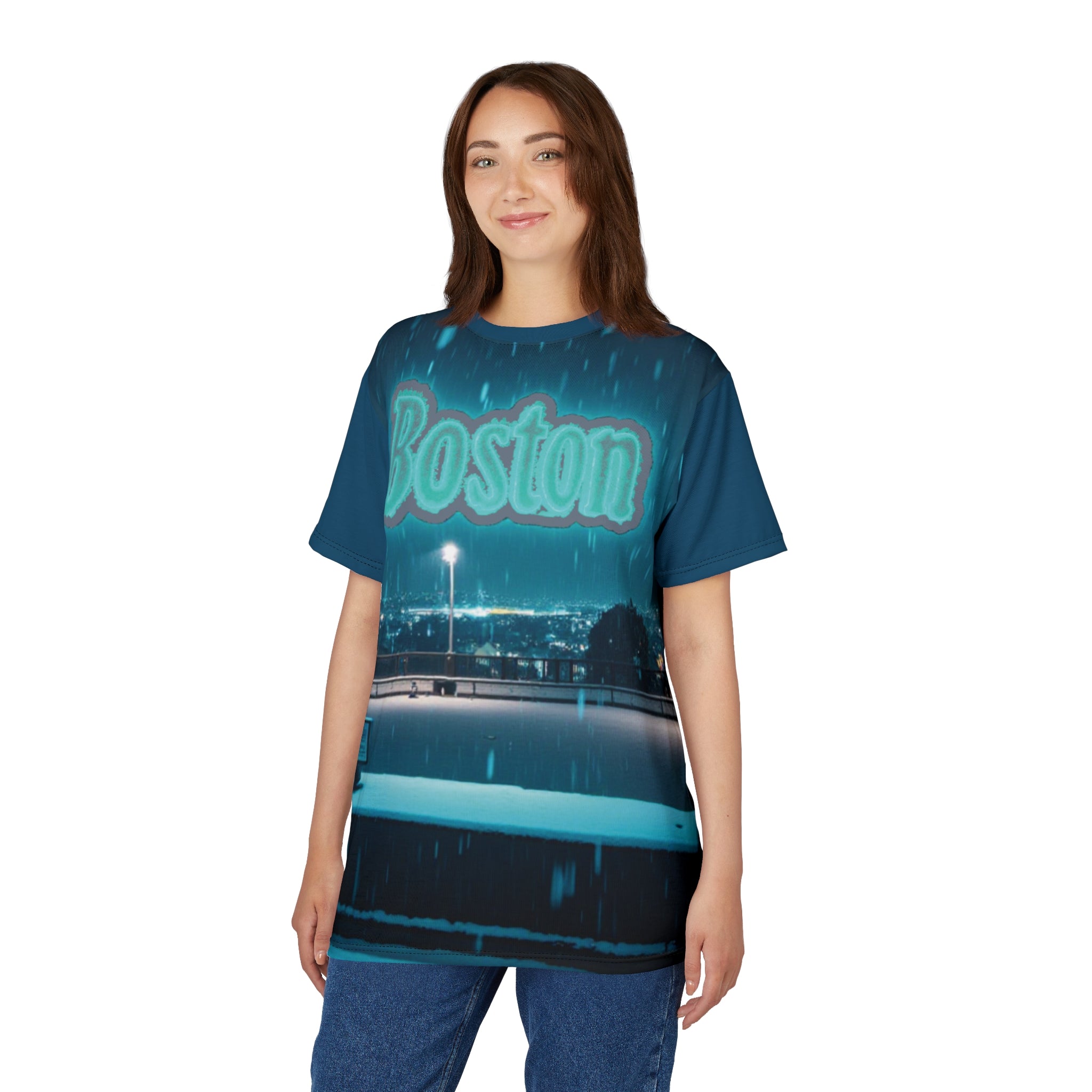 Boston Nightscape Unisex Tee, Urban Style Shirt, Cityscape Graphic Tee, Unique Boston Souvenir, Casual Streetwear