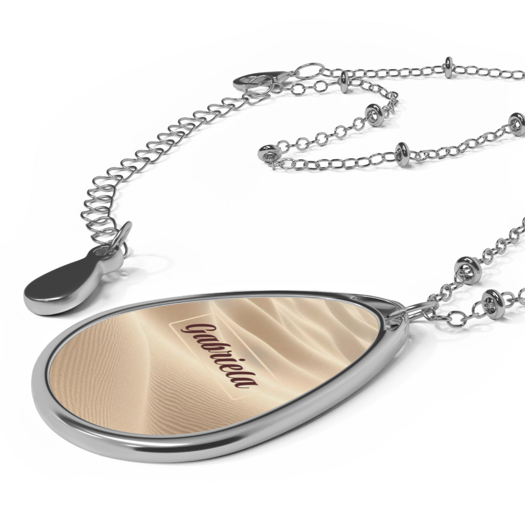 Personalized Oval Name Necklace — Gabriela Sand Background Teardrop Pendant