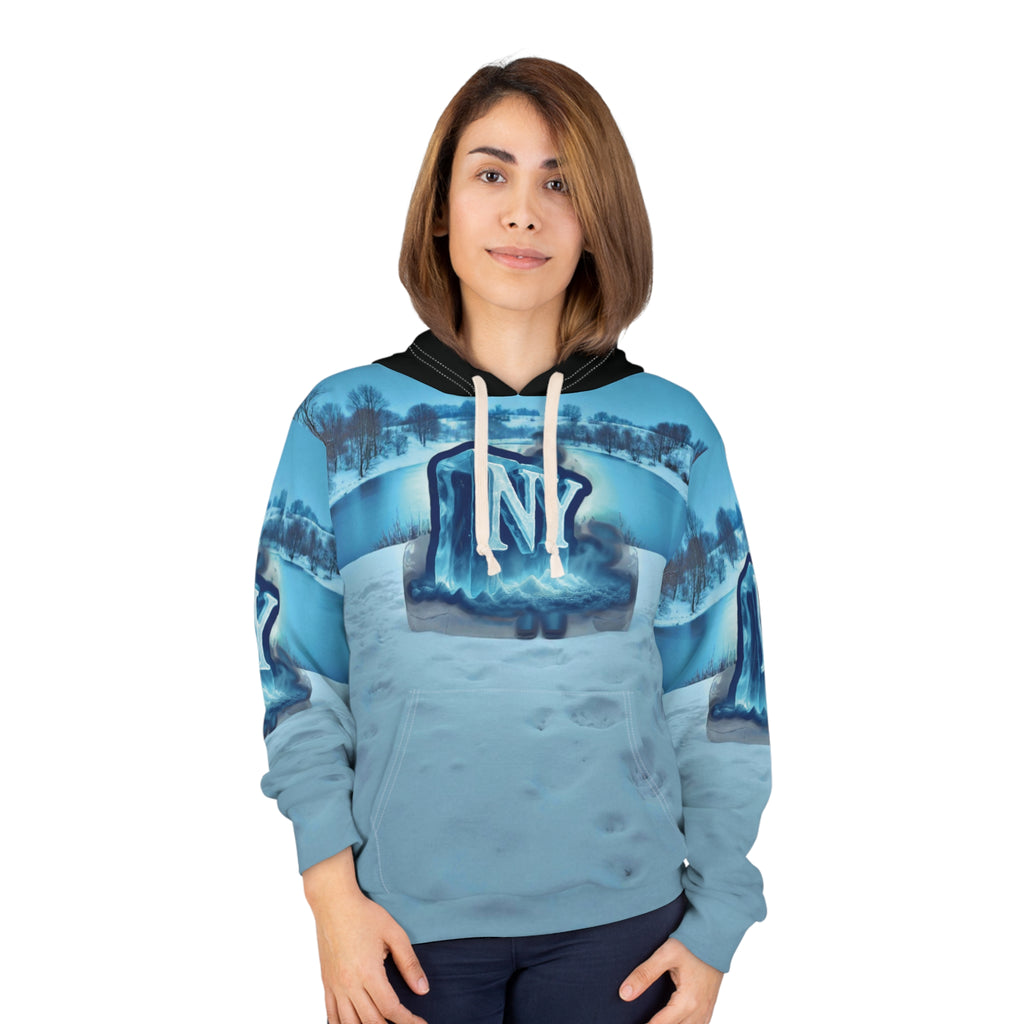 ,'NY Frozen Landscape' Hoodie – Urban Winter Style. Gift for Him/Her, Winter Fashion, Holiday Apparel, AOP Design