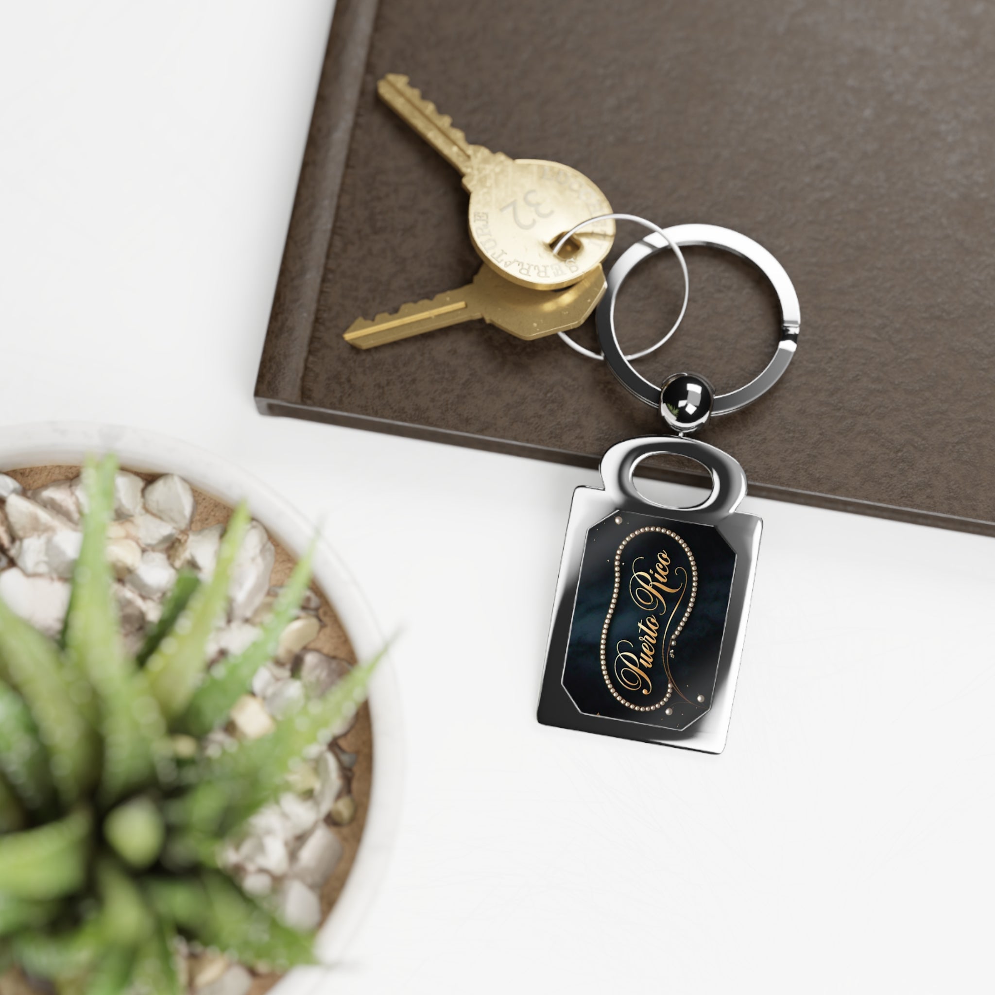 Rectangular keychain with personalized photo of Puerto Rico: metal keychain with custom photo, souvenir gift.