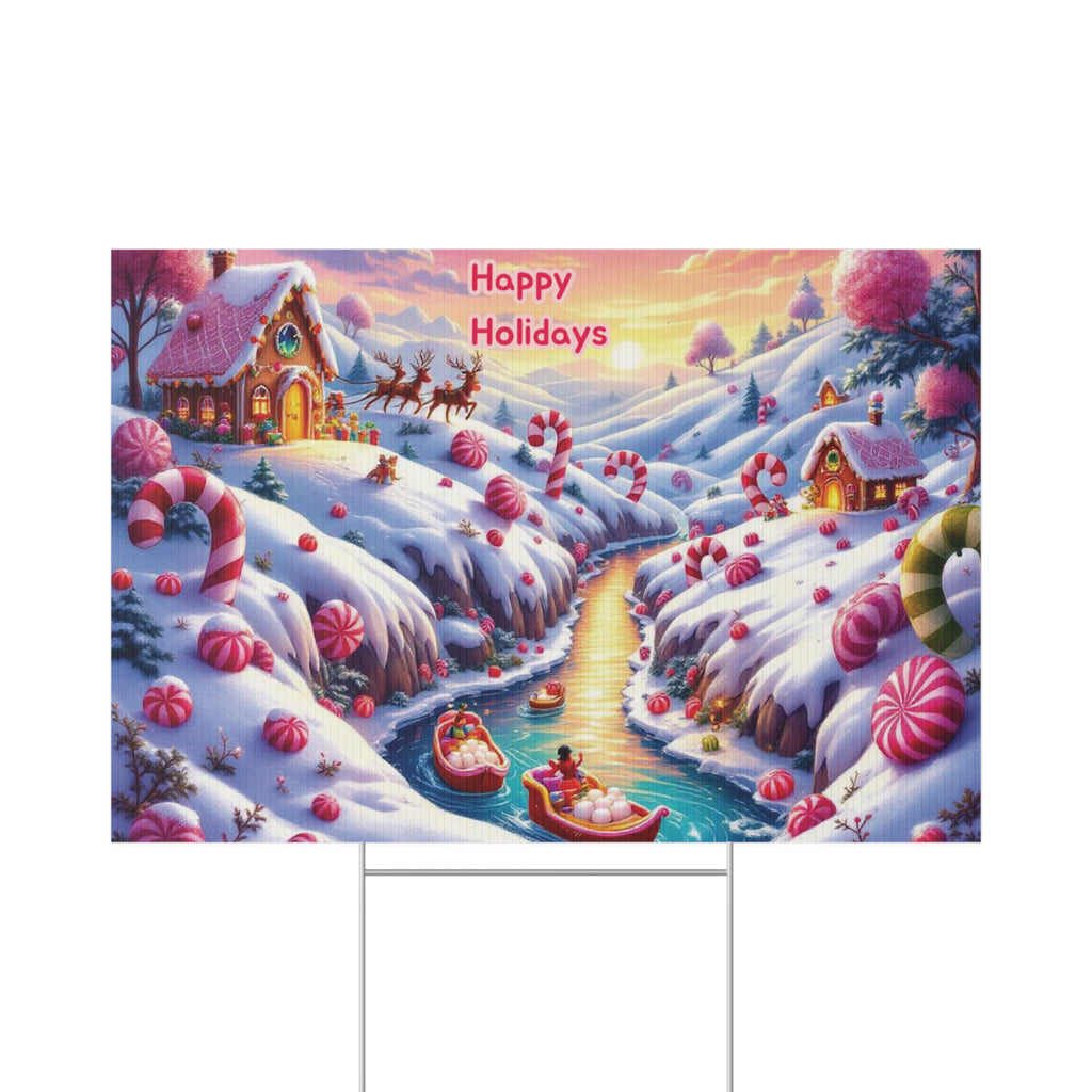 Festive Holiday Lawn Sign: Cheerful Candyland Design with 'Happy Holidays'
