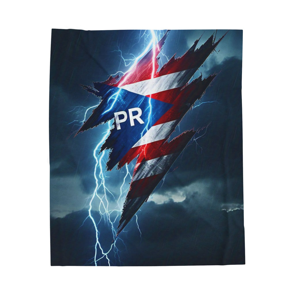 Velveteen Plush Blanket — Puerto Rico Lightning Flag Design (PR Torn Flag)