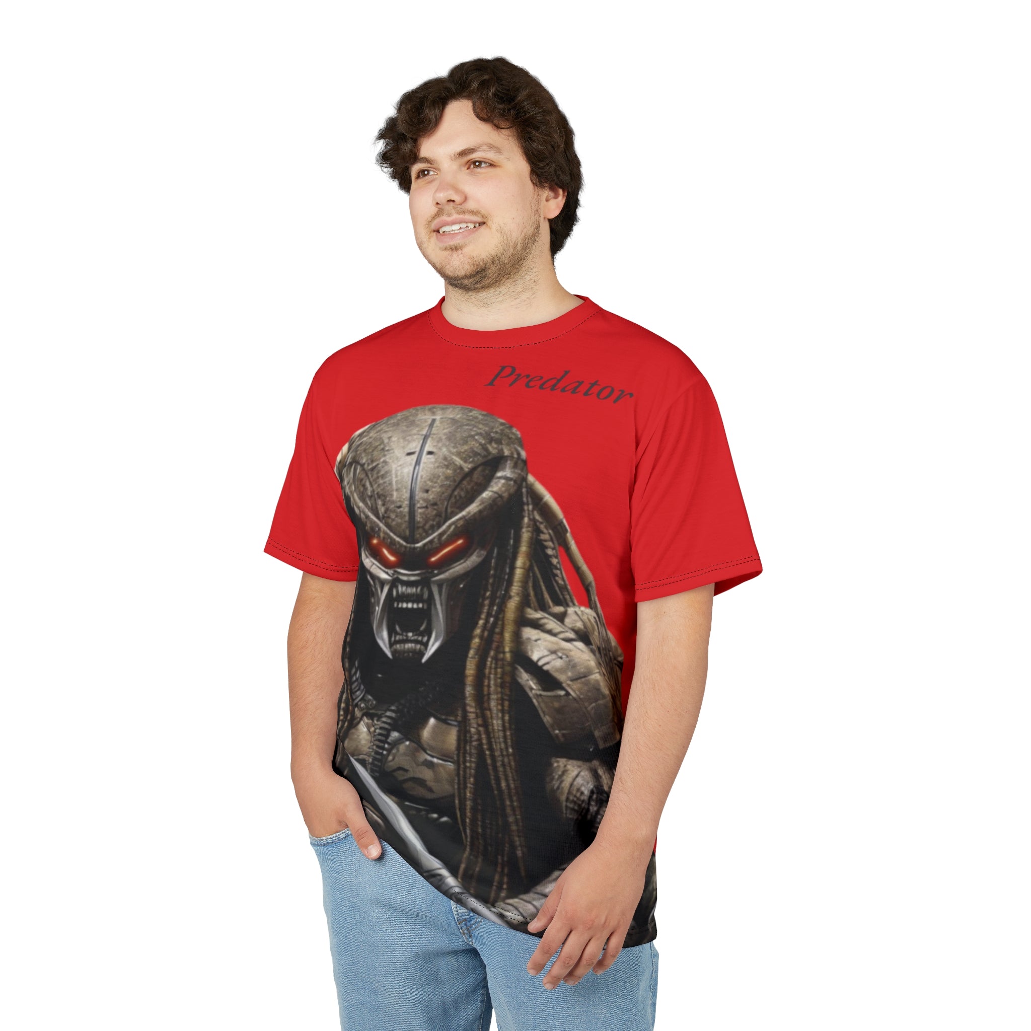 Predator artificial intelligence image t-shirt, Red color for men cut and sew: stylish casual t-shirt, 