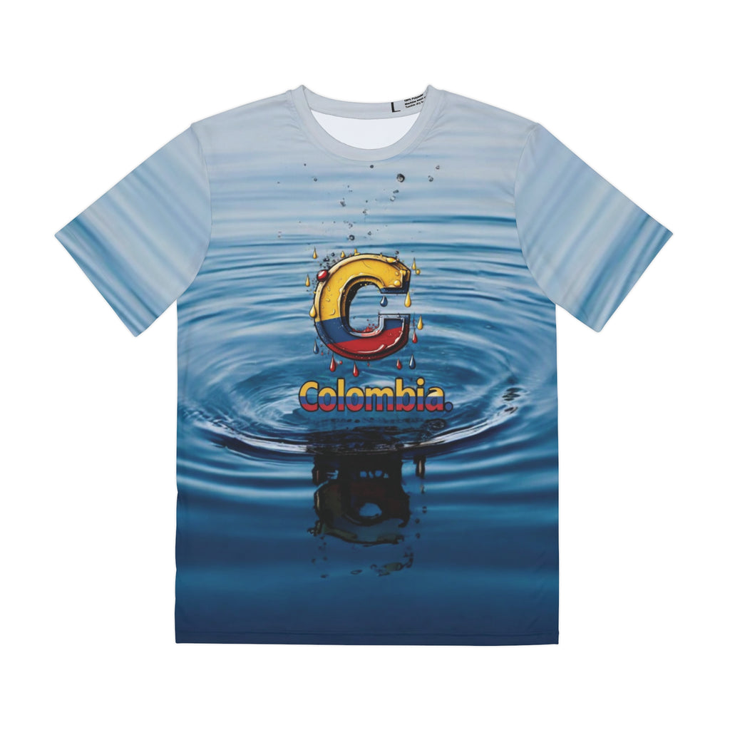 Men's polyester t-shirt with a beautiful Colombian design.