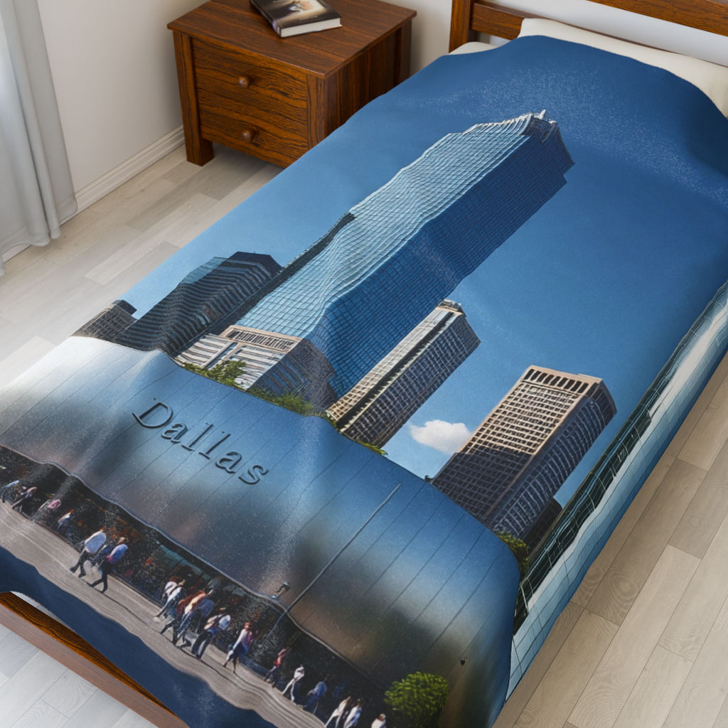 Cityscape Velveteen Plush Blanket - Cozy Home Decor, Gift for Dallas Lovers, Travel Souvenir, Soft Luxury Throw