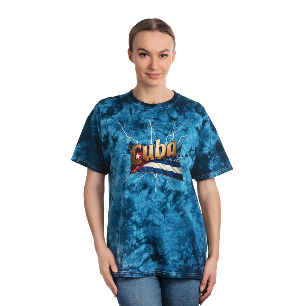 Camiseta tie-dye, Crystal - Camiseta con gráfico cubano vibrante en rojo o azul intenso