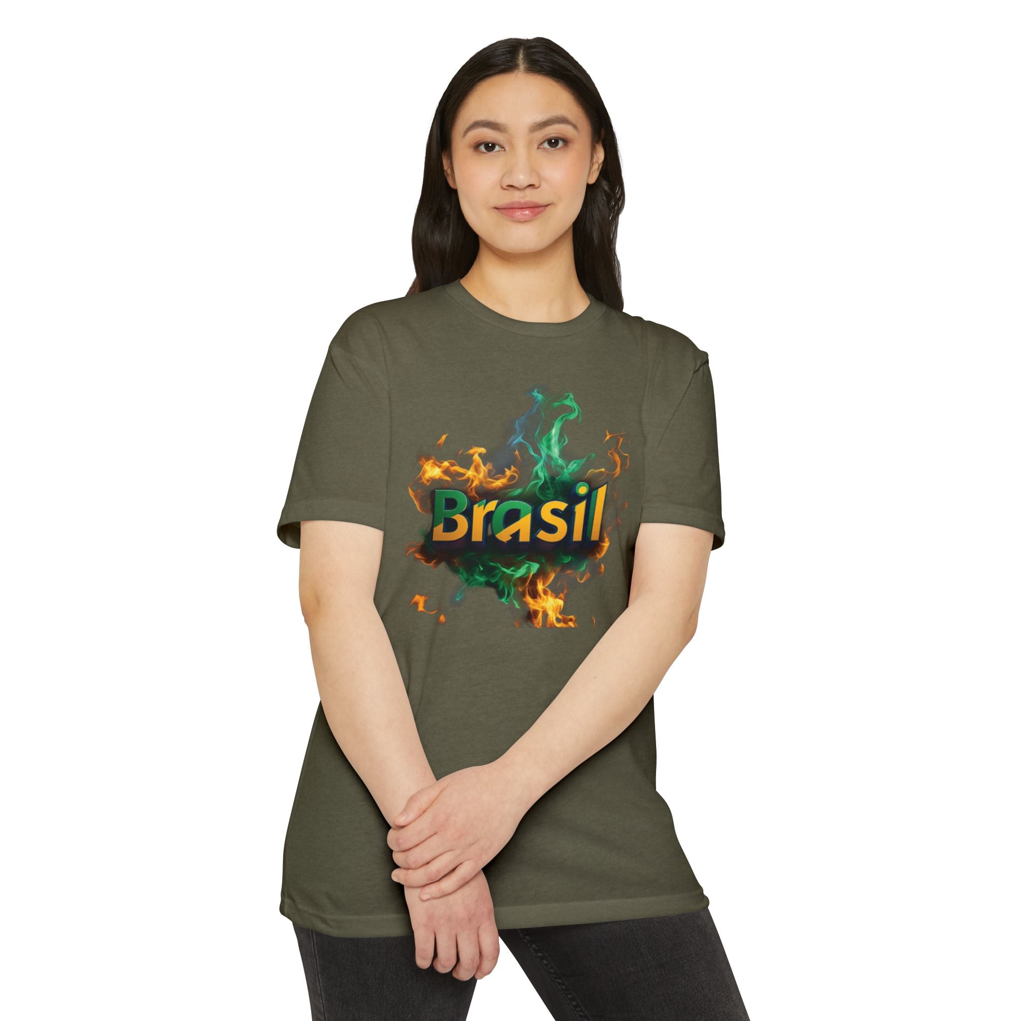 Camiseta unissex com estampa gráfica Brasil Fire - perfeita para fãs de esportes e festivais