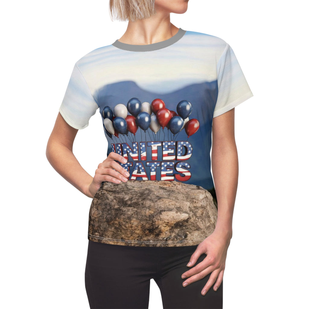 Patriotic Women's Cut & Sew Tee with USA Balloons