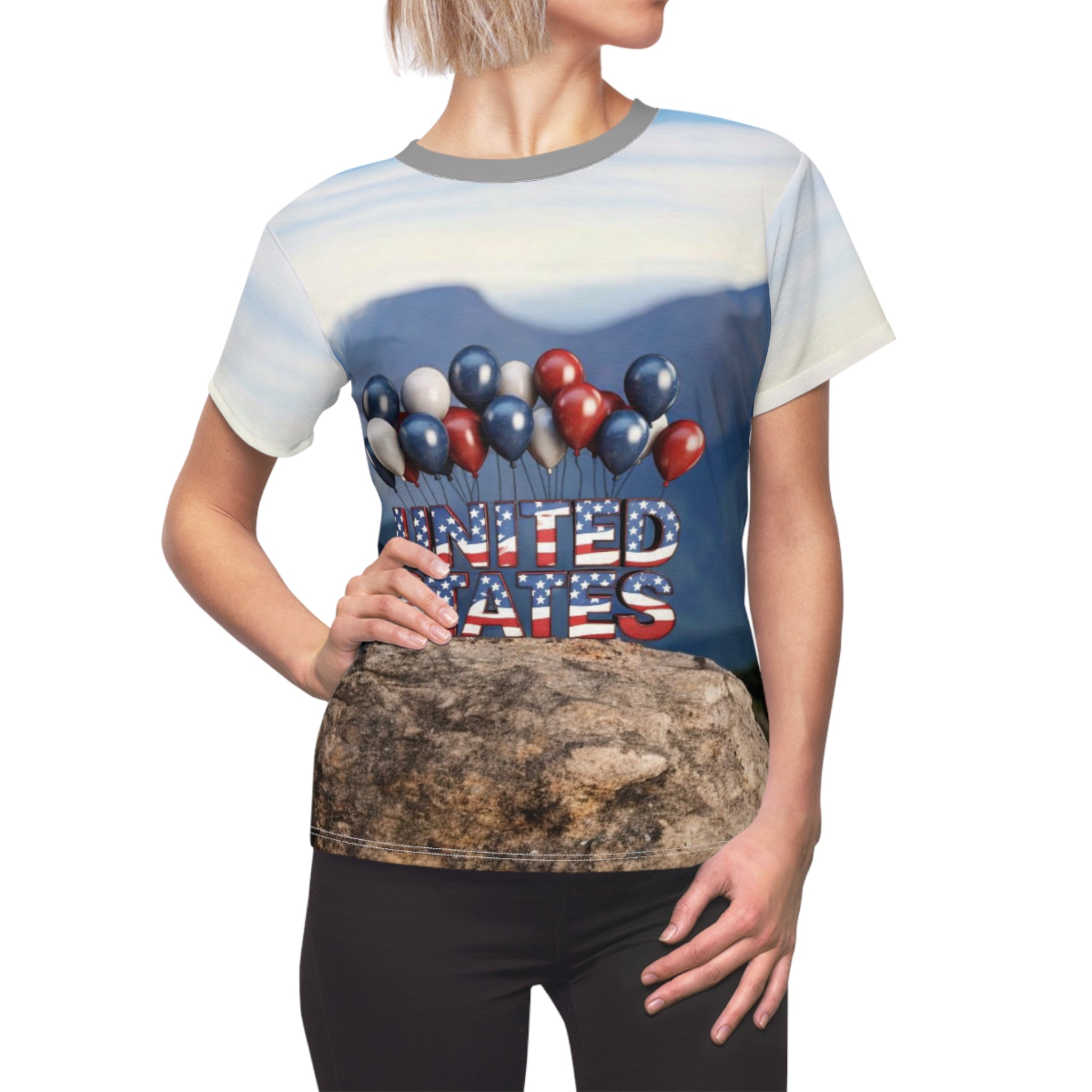 Patriotic Women's Cut & Sew Tee with USA Balloons