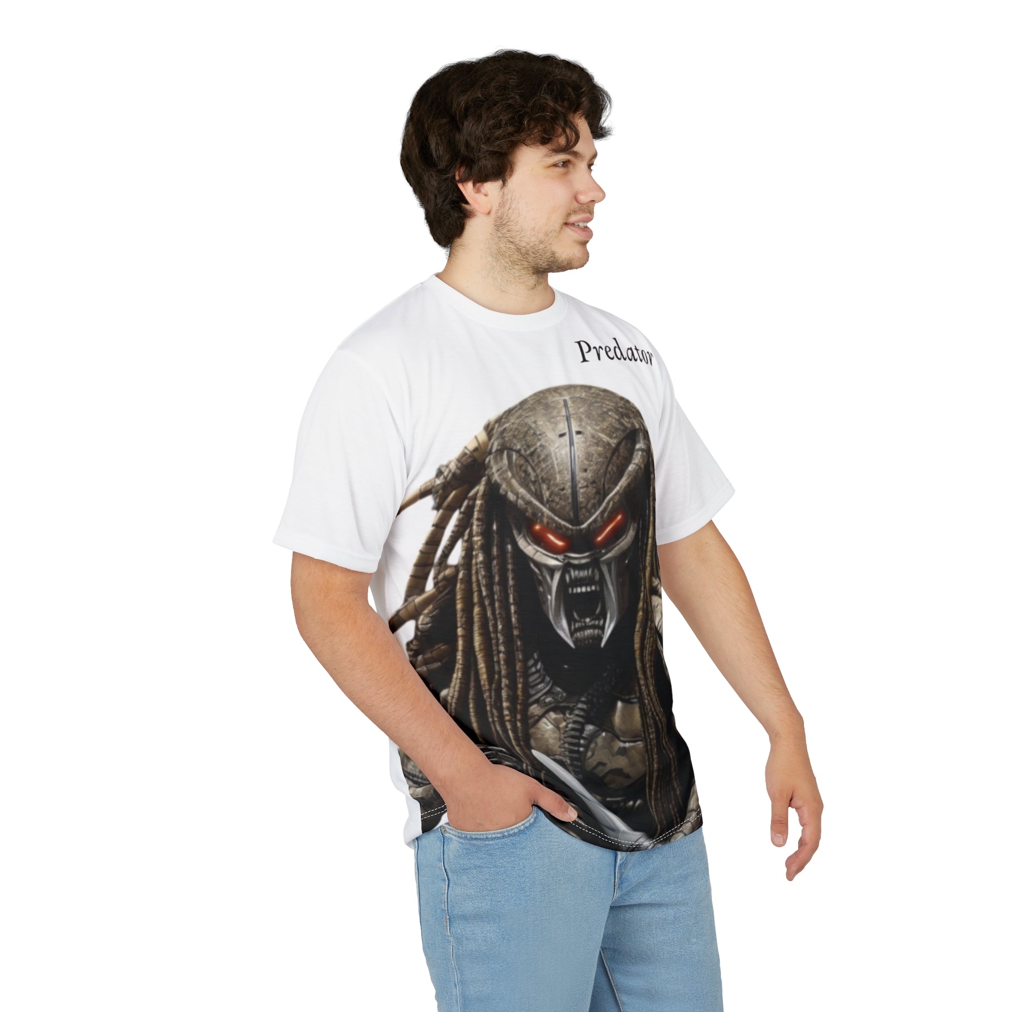 Predator artificial intelligence image t-shirt, white  color for men cut and sew: stylish casual t-shirt,