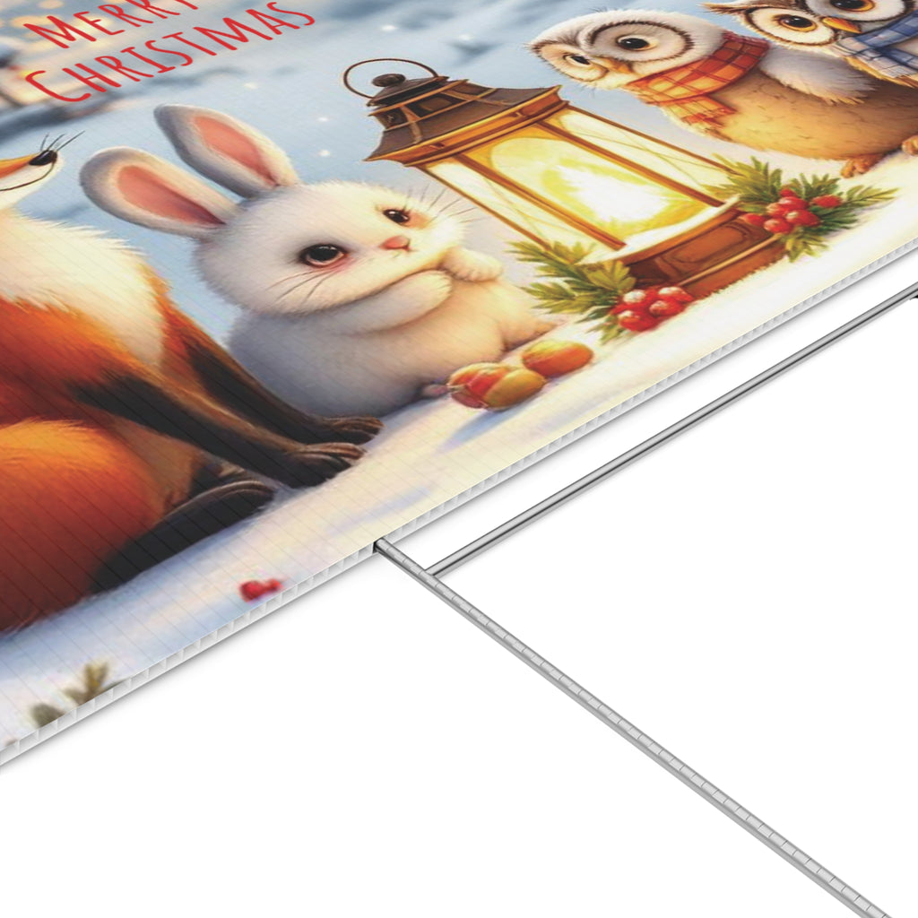 Christmas Lawn Sign – Cozy Holiday Decorations with Fox, Bunny & Owls
