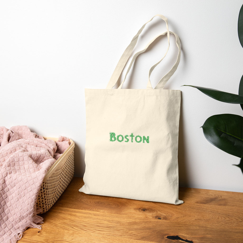 Boston Canvas Tote Bag — Green Embroidered City Market Tote
