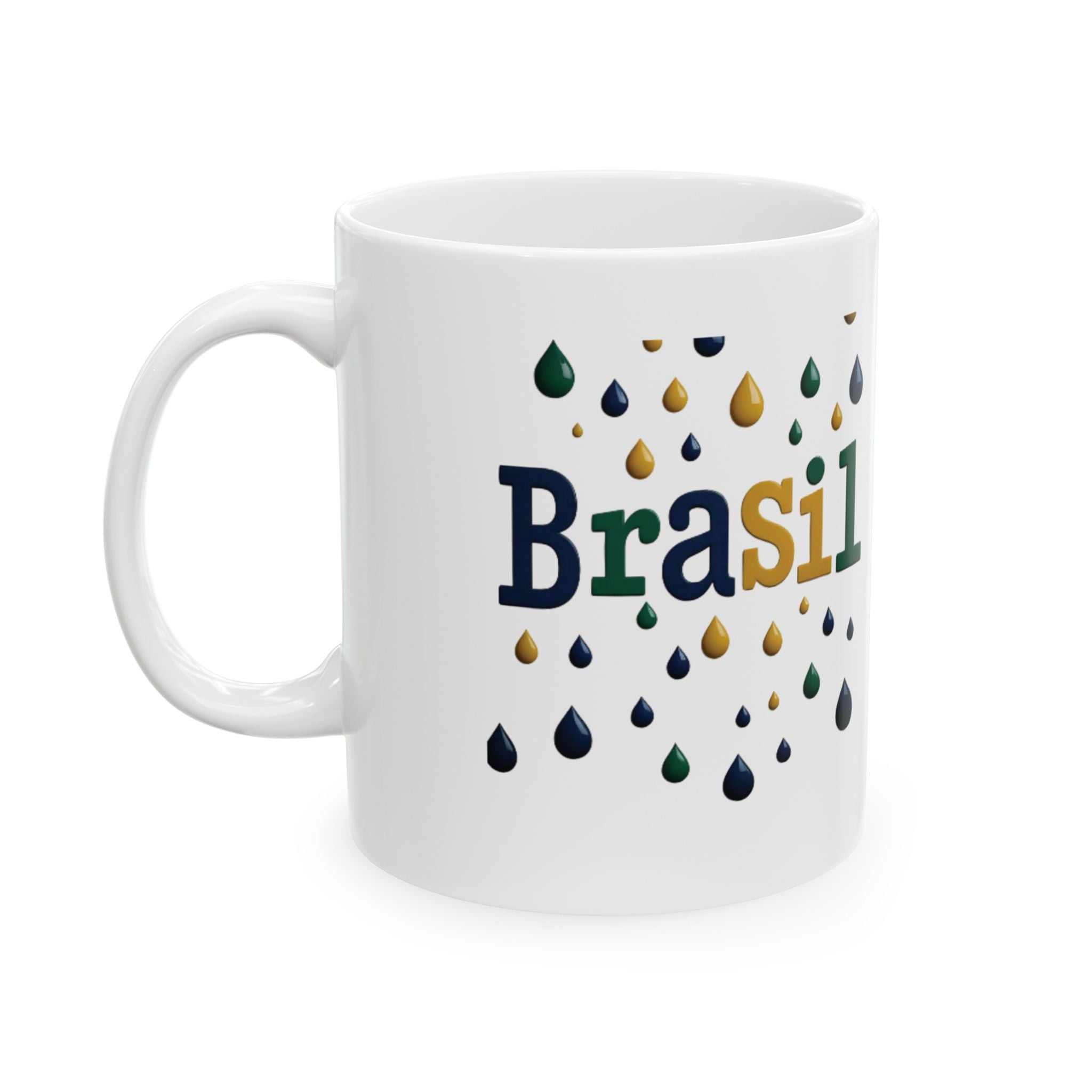 Caneca de cerâmica com gotas de chuva do Brasil - Presente perfeito para amantes de café