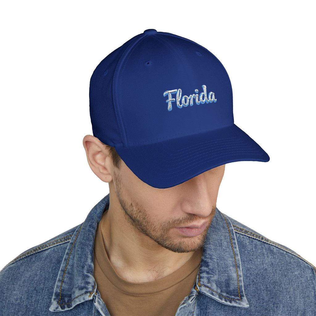 Florida Embroidered Baseball Cap — Script Floral Beach Logo