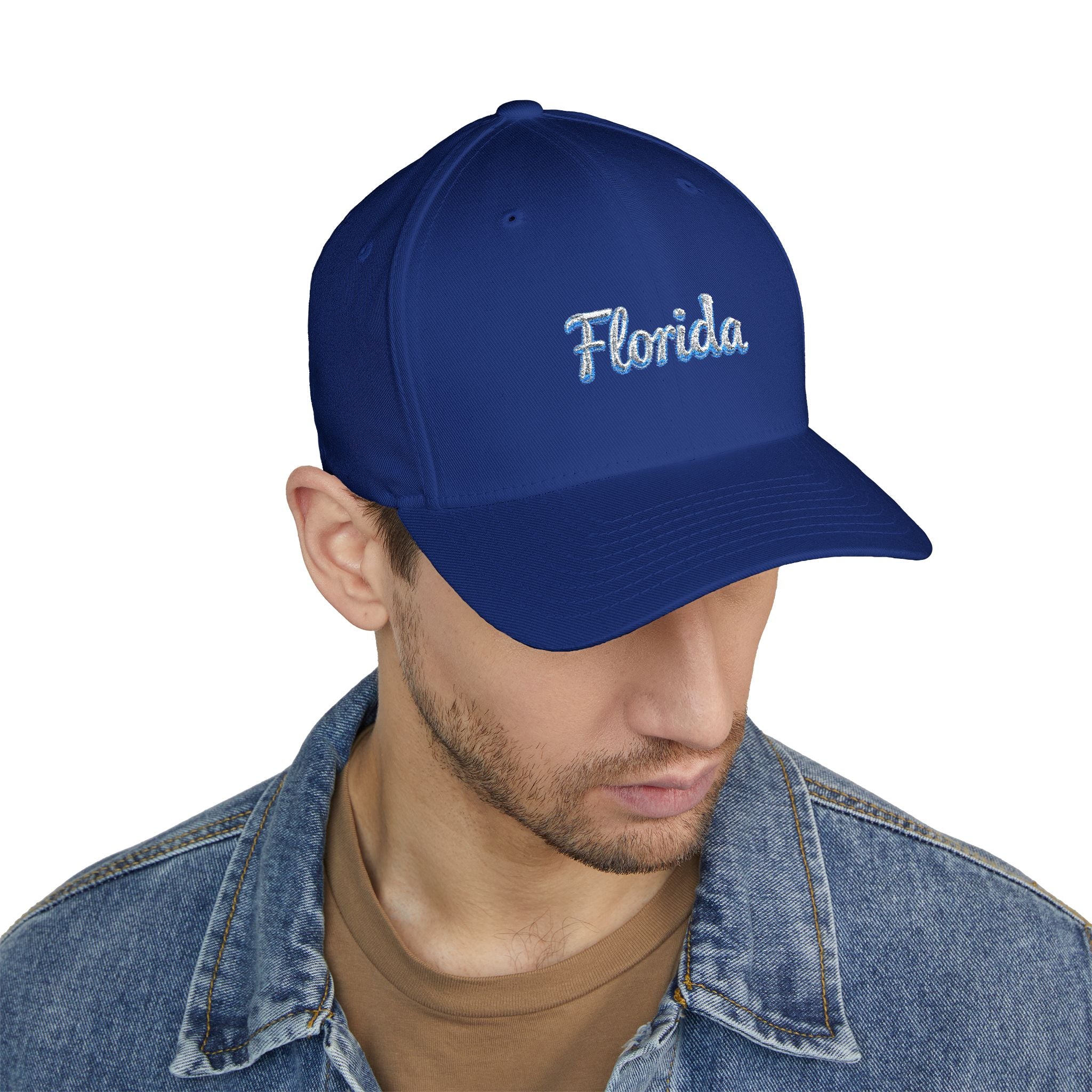 Florida Embroidered Baseball Cap — Script Floral Beach Logo