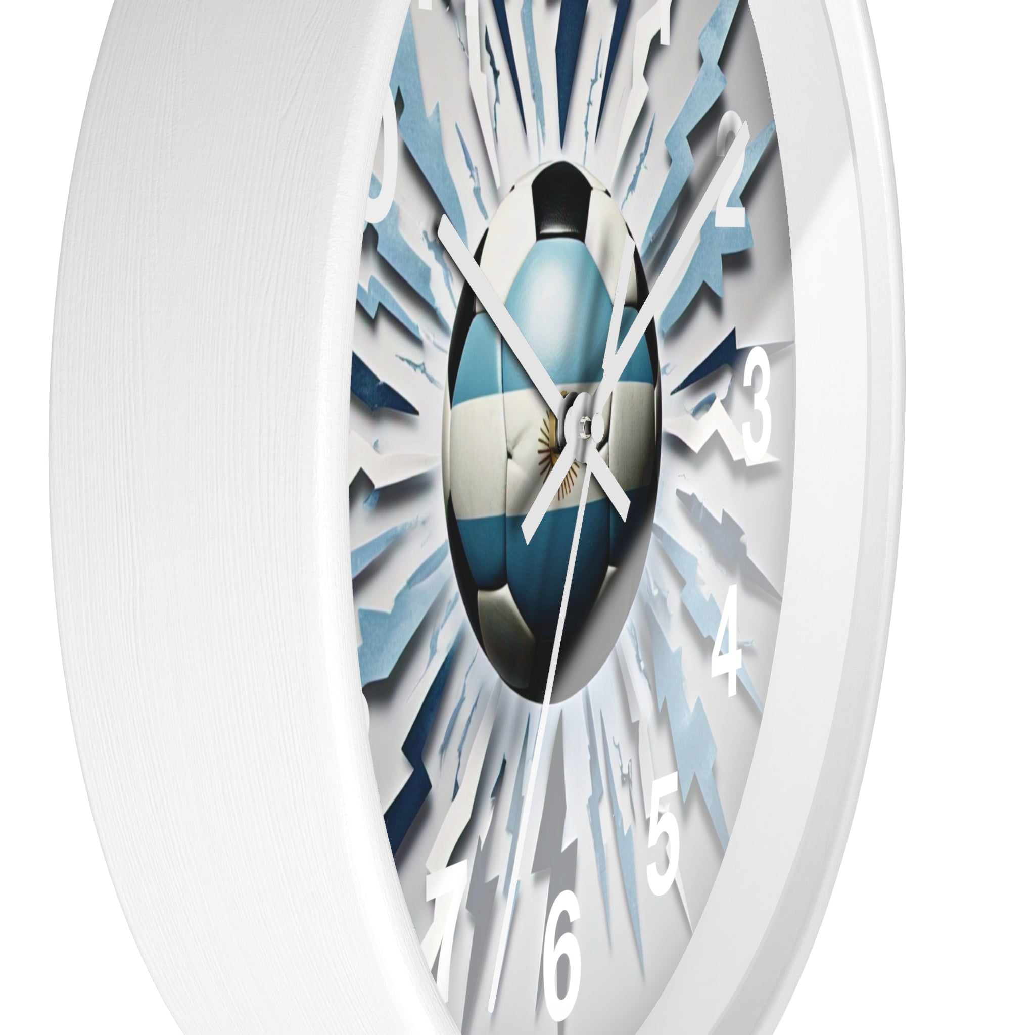Reloj de pared con balón de fútbol, diseño de bandera argentina para aficionados al deporte, reloj vibrante con temática de fútbol, explosión de fútbol