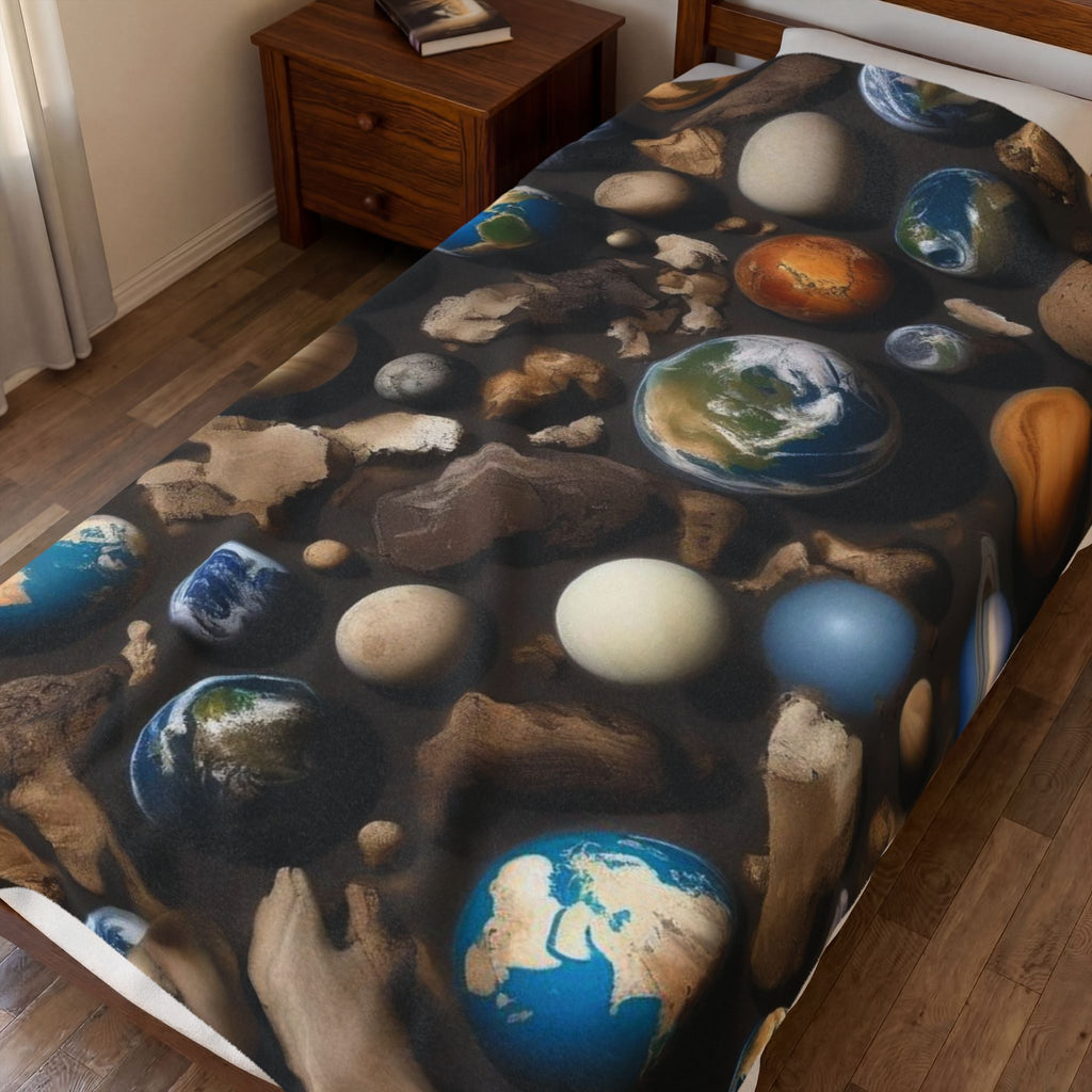 Premium Plush Blanket: "Cosmic Journey: Planets and Stars"- Ideal Christmas Gift