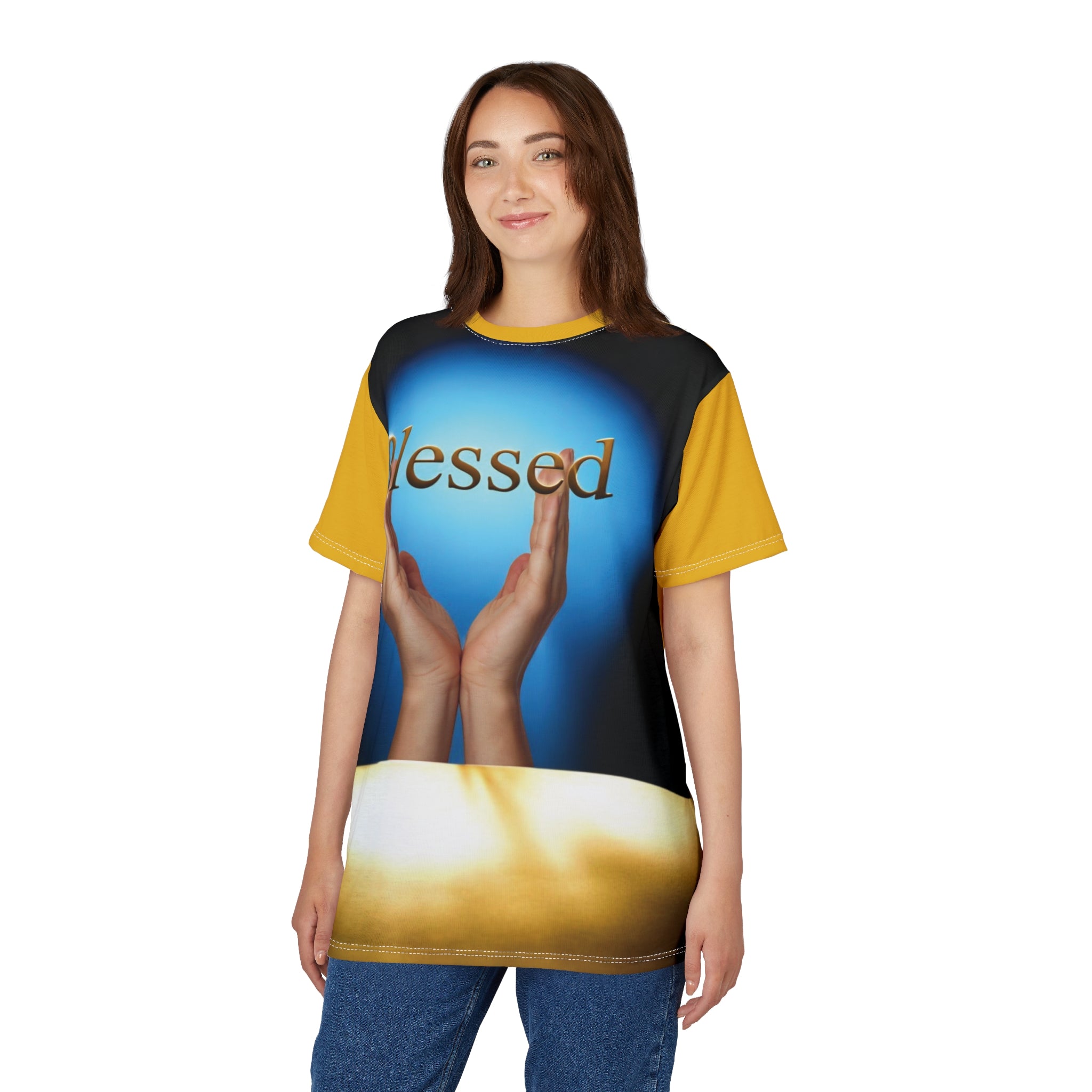 'Blessed' Unisex Cut &amp; Sew Tee - Perfect for Casual Wear, Gifts, Faith-Inspired Fashion, Everyday Comfort, Spiritual Celebrations
