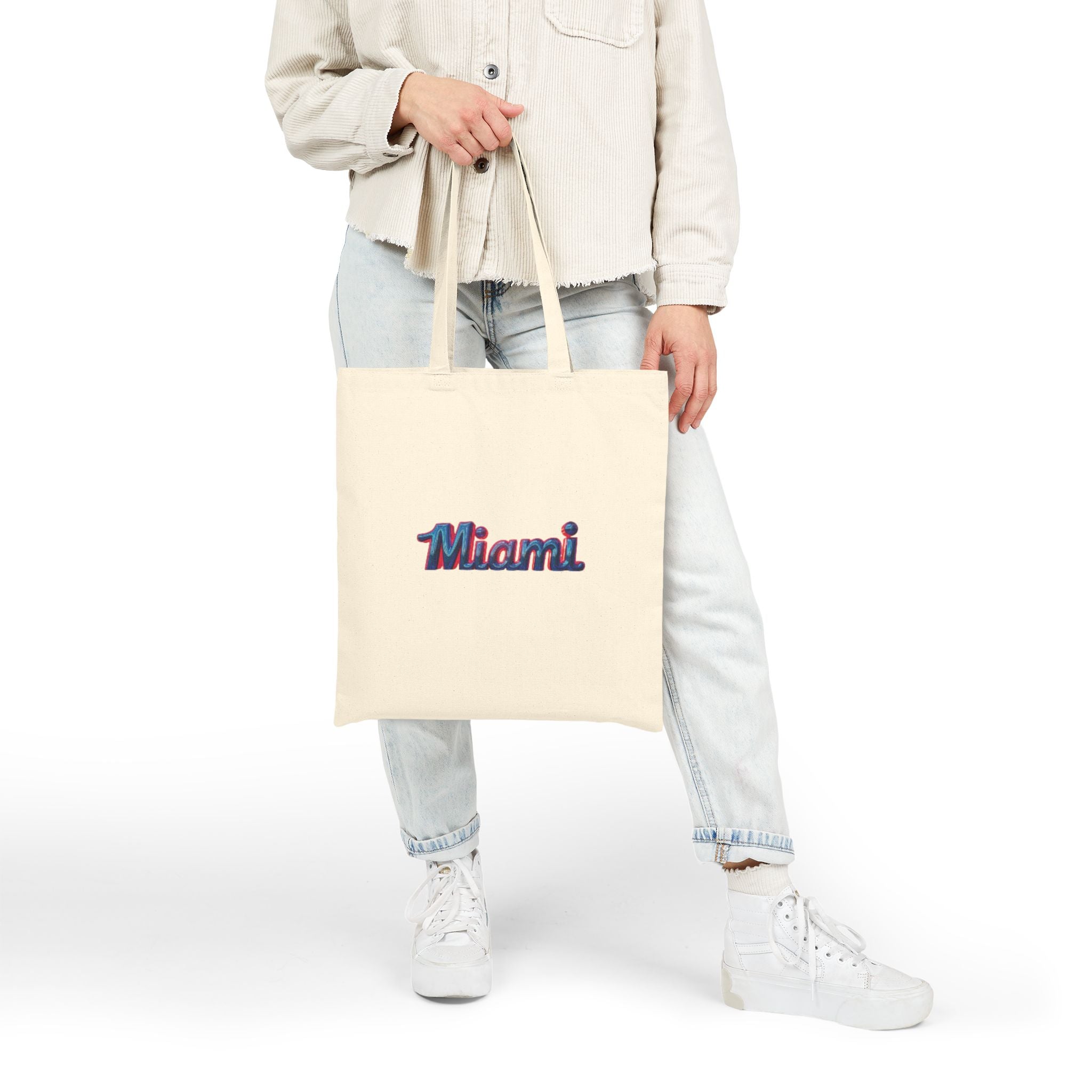 Miami Retro Script Canvas Tote Bag — Vintage 80s Vibe Beach & City Shopper