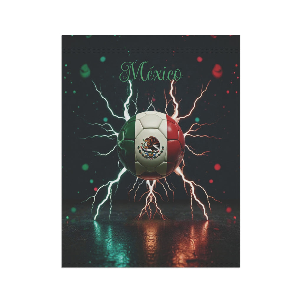 Mexico Soccer Ball Lightning Garden Flag — Patriotic Football House Banner