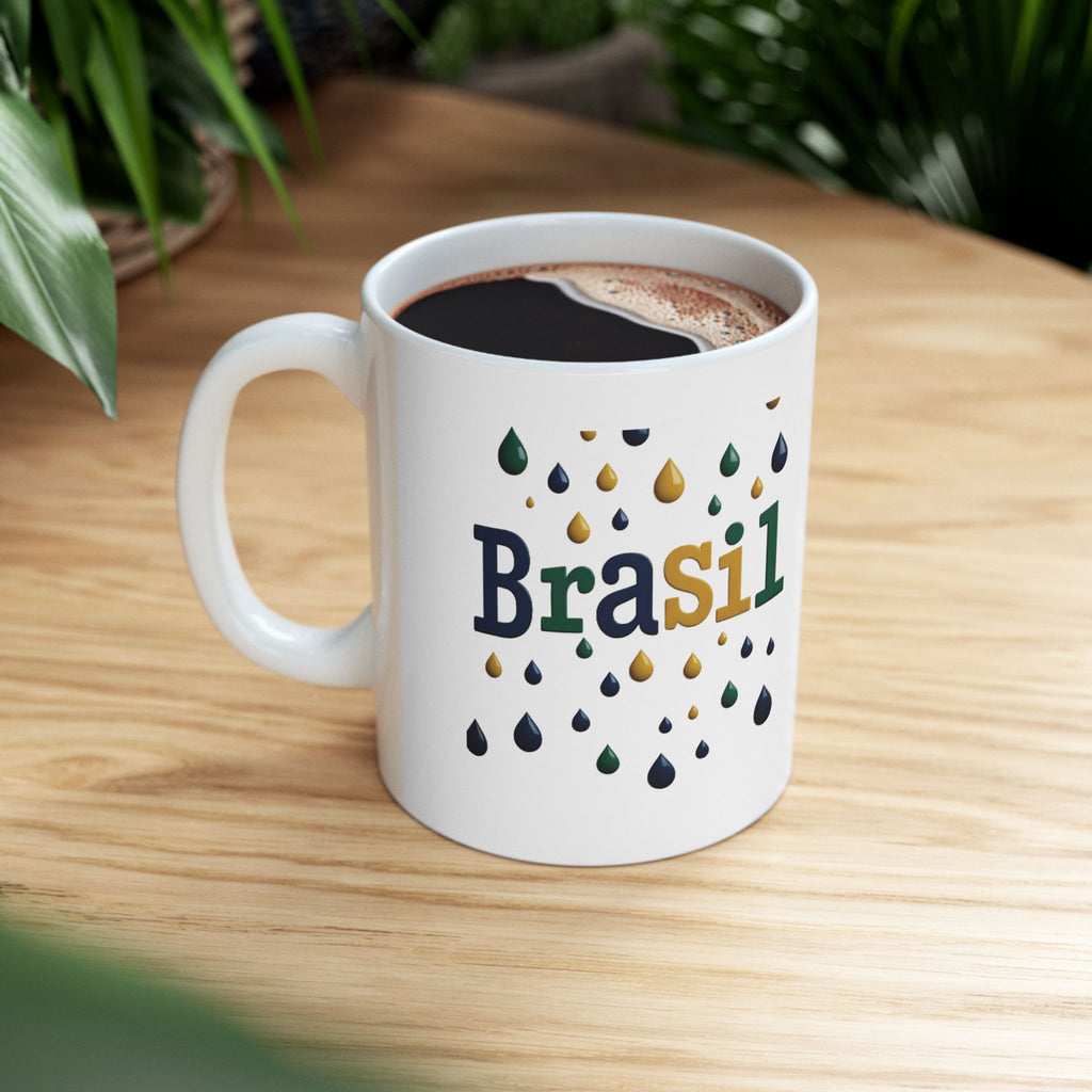 Caneca de cerâmica com gotas de chuva do Brasil - Presente perfeito para amantes de café