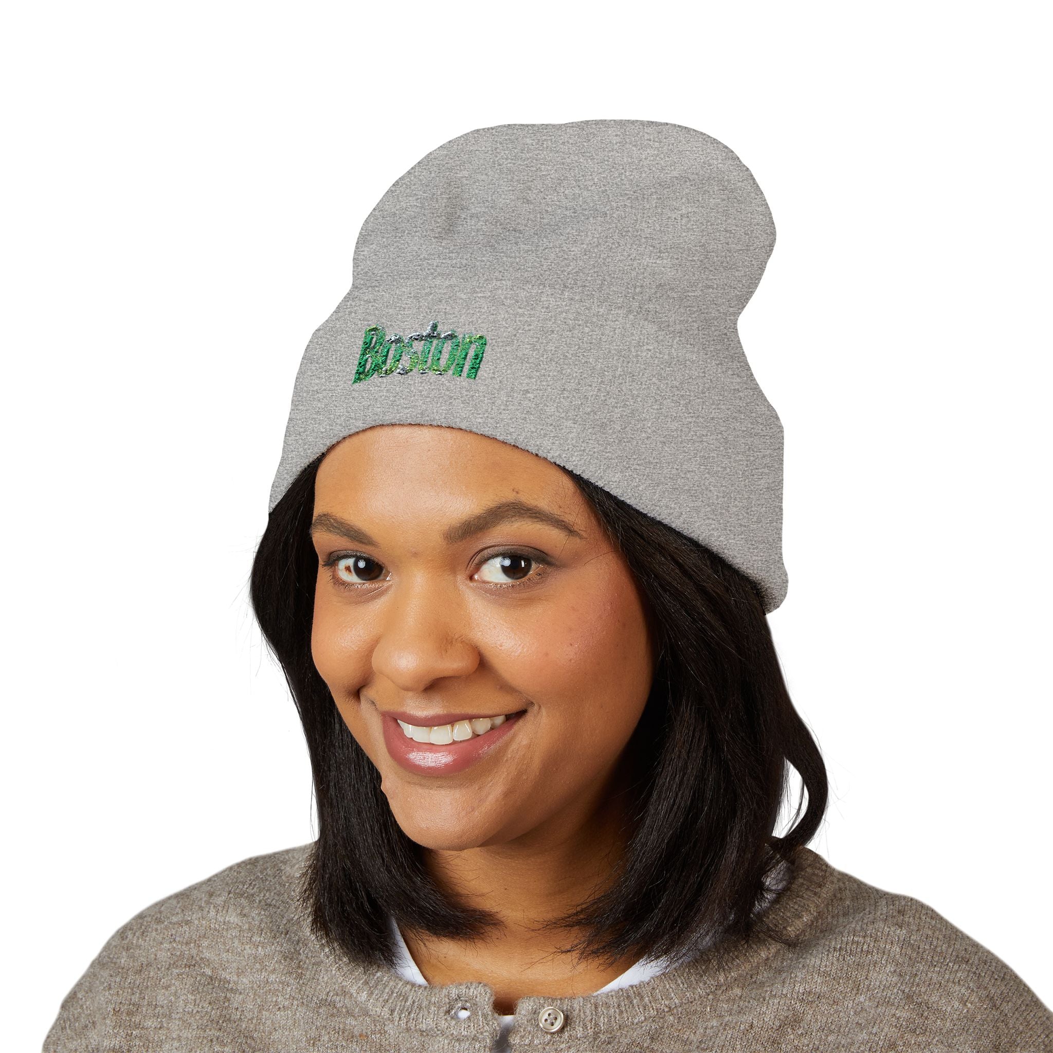 Embroidered Boston Beanie - Classic Cuffed Winter Hat