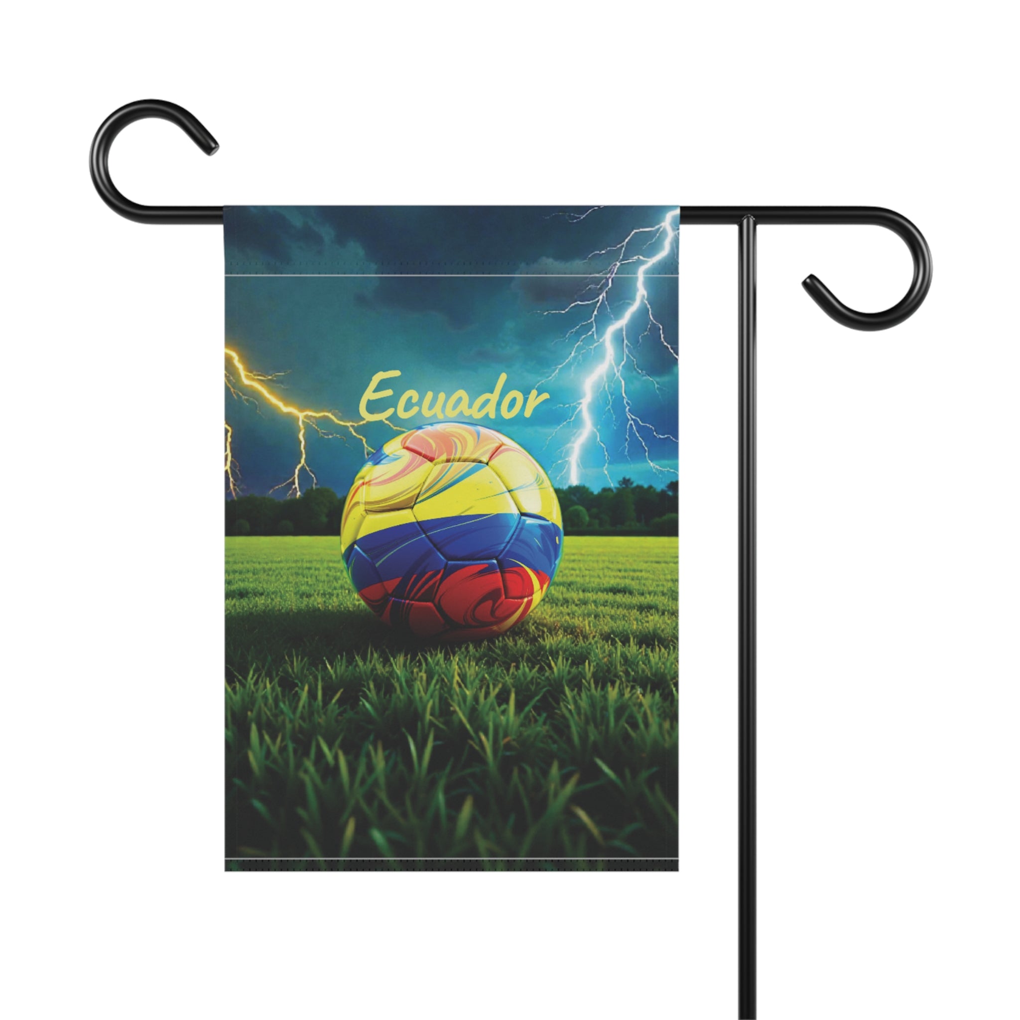 Ecuador Soccer Garden Flag — Lightning Storm Football Yard Banner