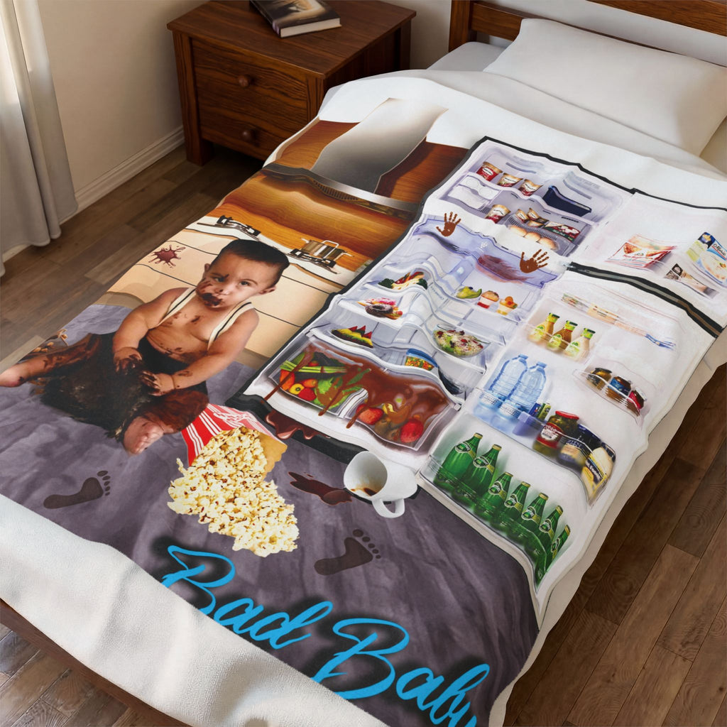Velvet Plush Blanket - Funny Baby Mischief Design, Bad baby brand 