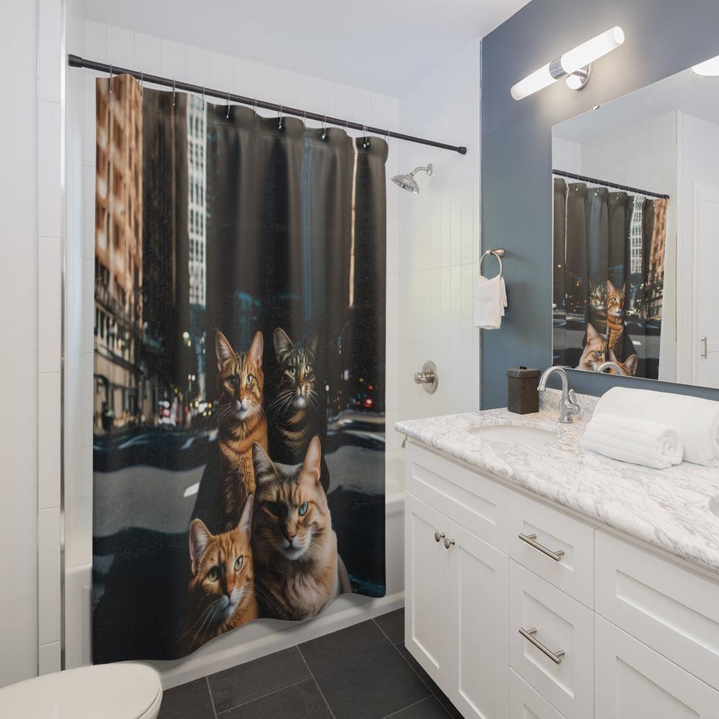 Cat Shower Curtain - Cityscape Design 