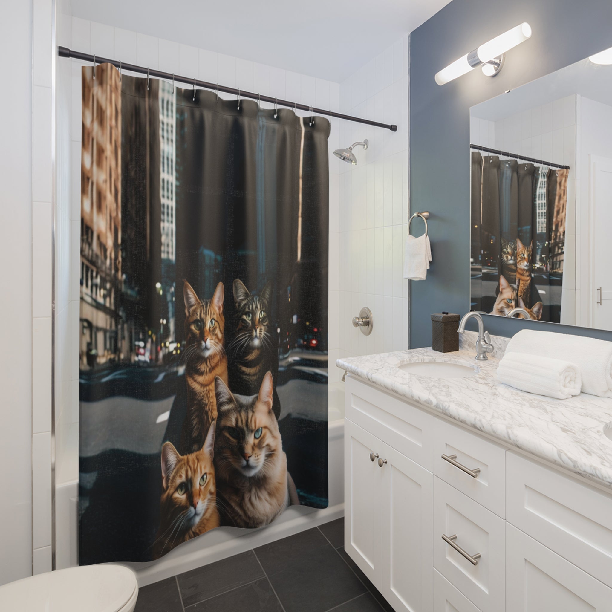Cat Shower Curtain - Cityscape Design 