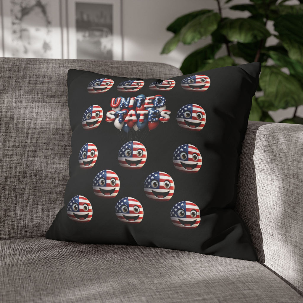 Patriotic USA Flag Emoji Square Pillowcase — American Stars & Stripes Throw Pillow Cover