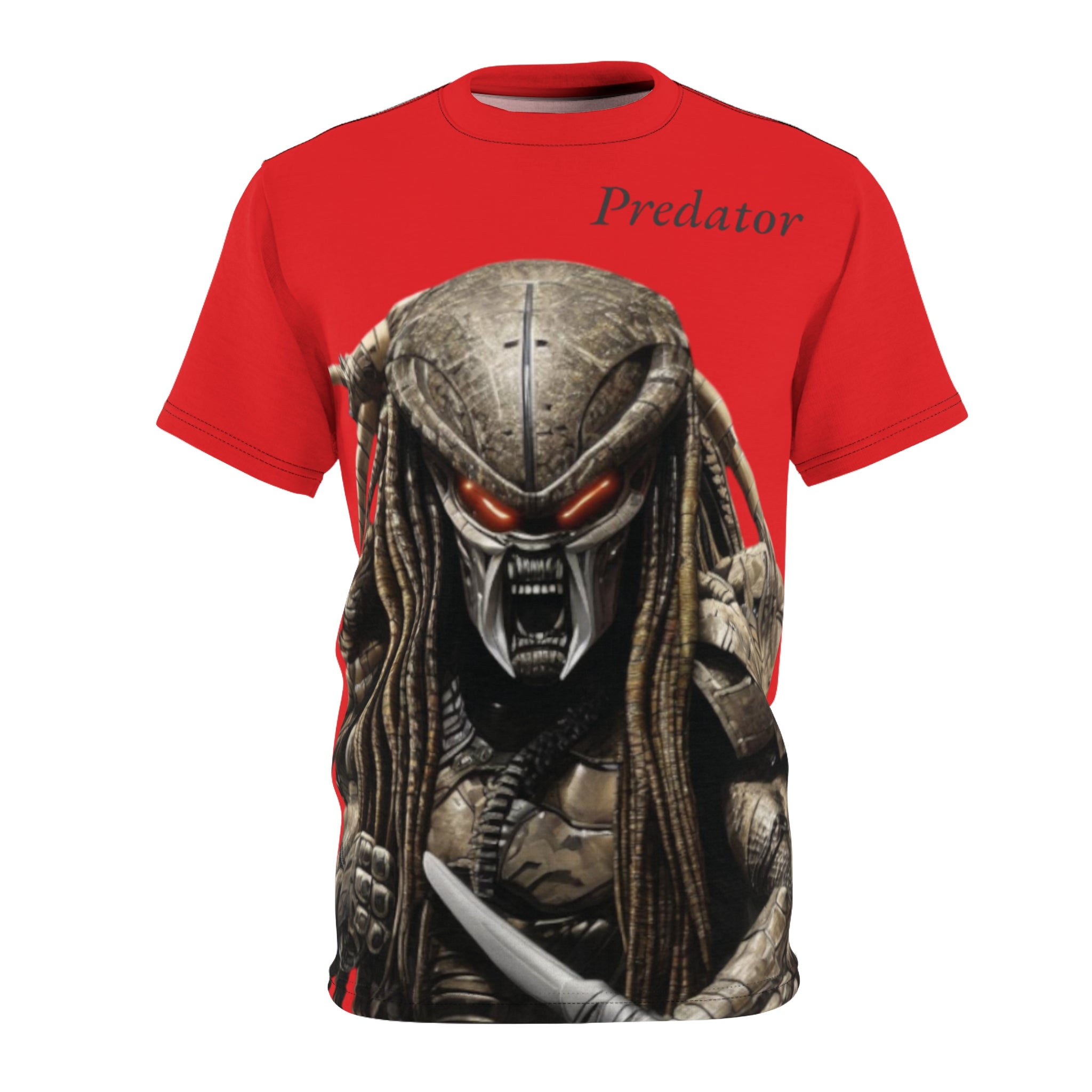 Predator artificial intelligence image t-shirt, Red color for men cut and sew: stylish casual t-shirt, 