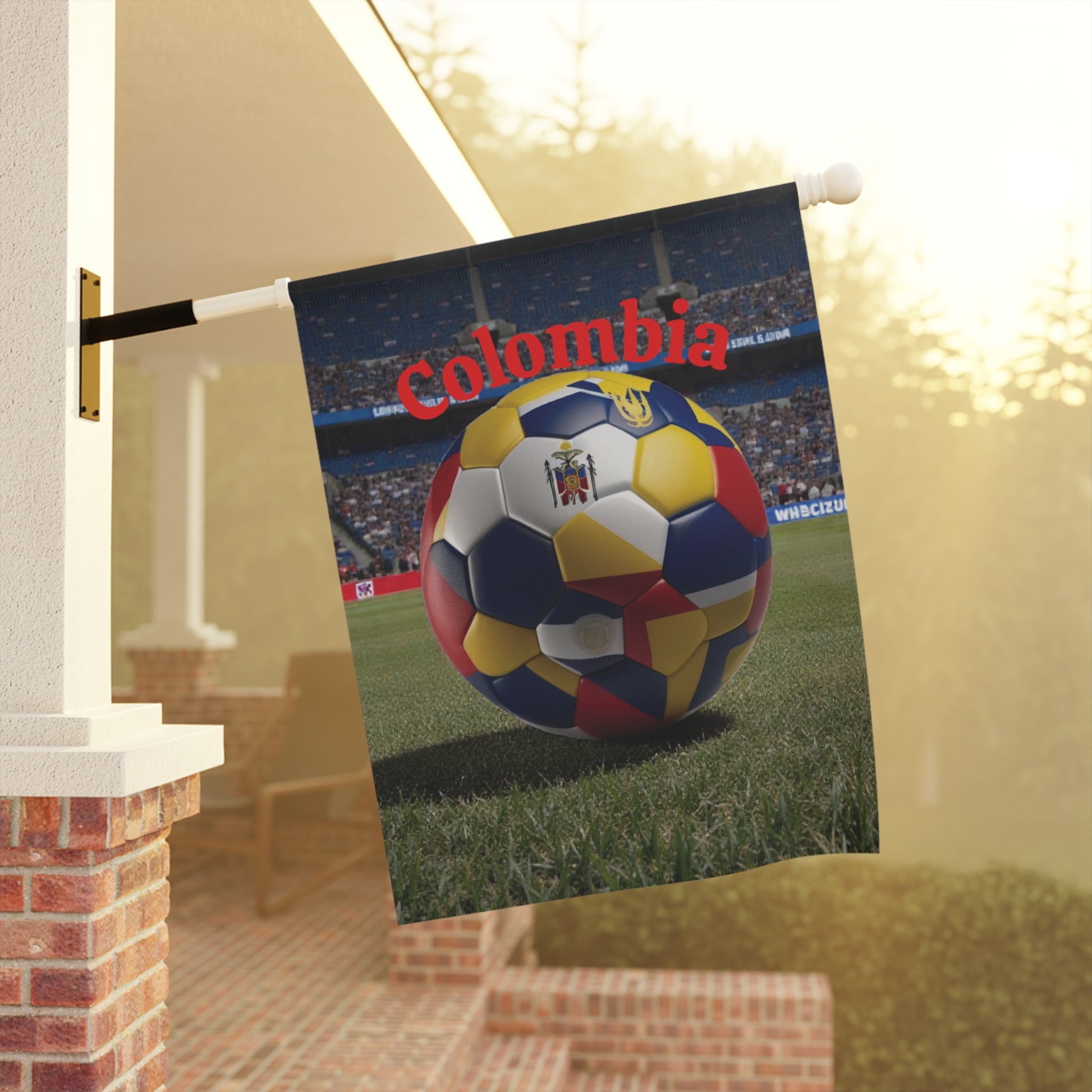 Colombia Soccer Garden Flag — Stadium Soccer Ball House Banner