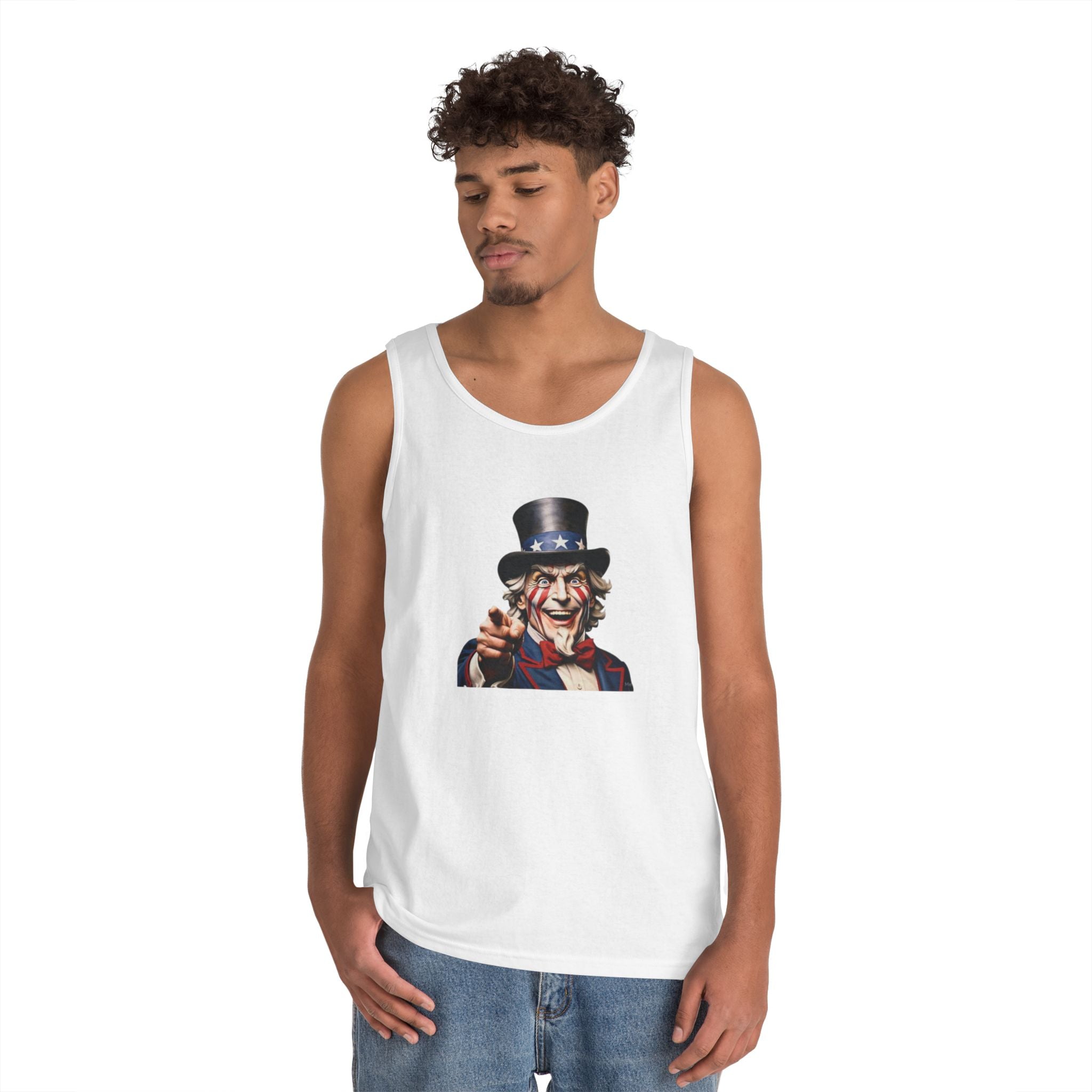 Vintage Uncle Sam Heavy Cotton Tank Top - Patriotic Independence Day Apparel