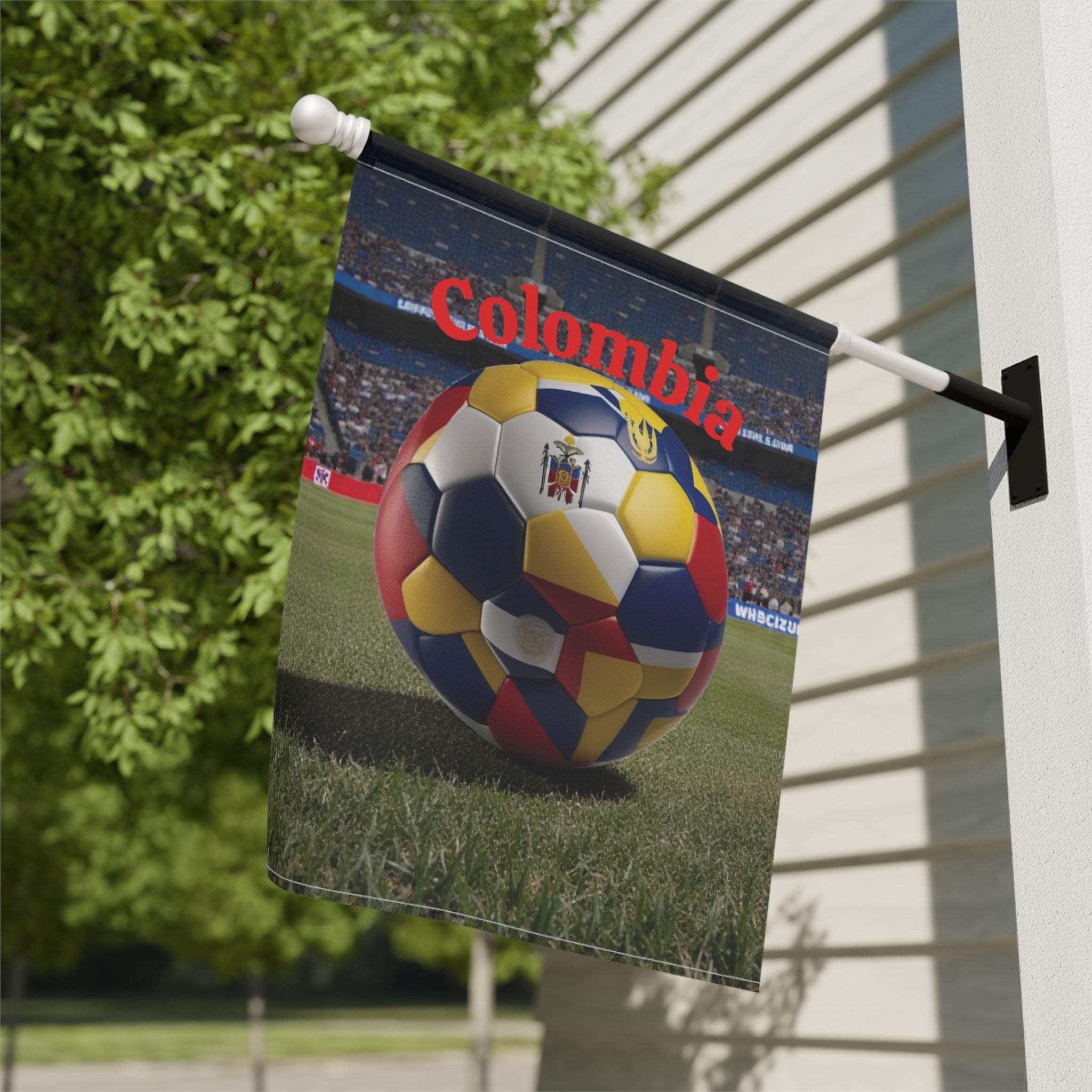 Colombia Soccer Garden Flag — Stadium Soccer Ball House Banner