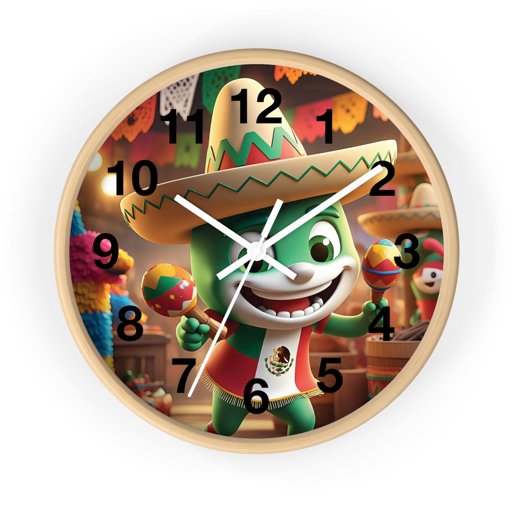 Festive Mexican-themed wall clock with colorful character design
