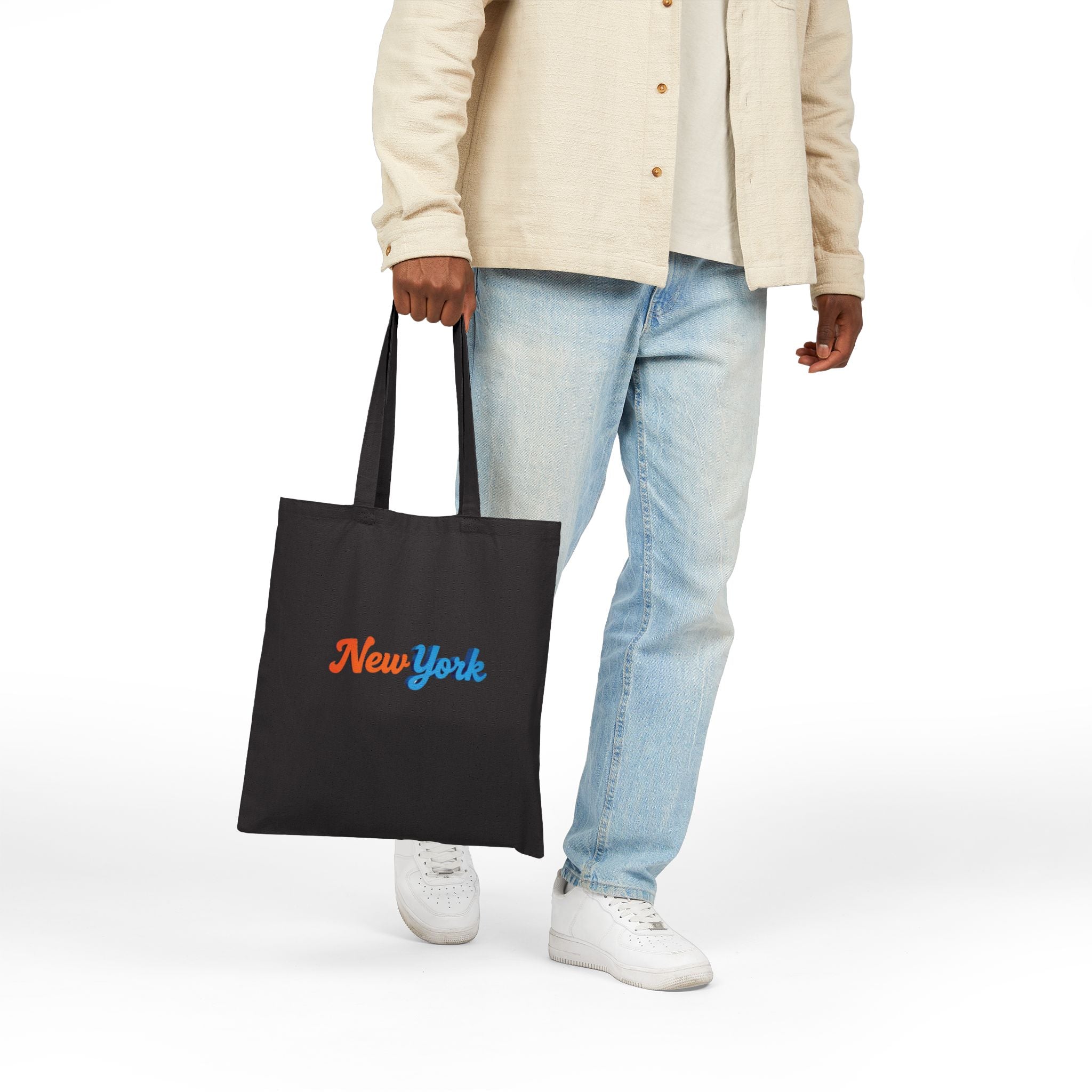 New York Script Canvas Tote Bag – Retro Two-Tone City Souvenir