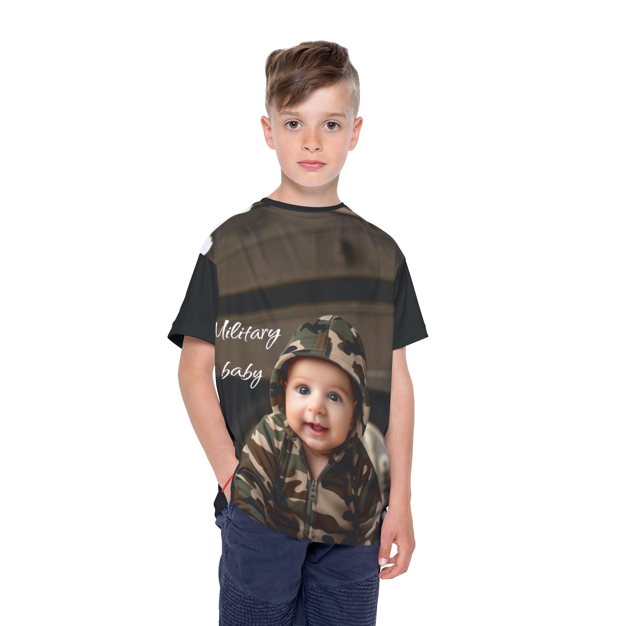 beutiful Military T-Shirt for Children honoring dad or mom (AOP) ( image is AI )