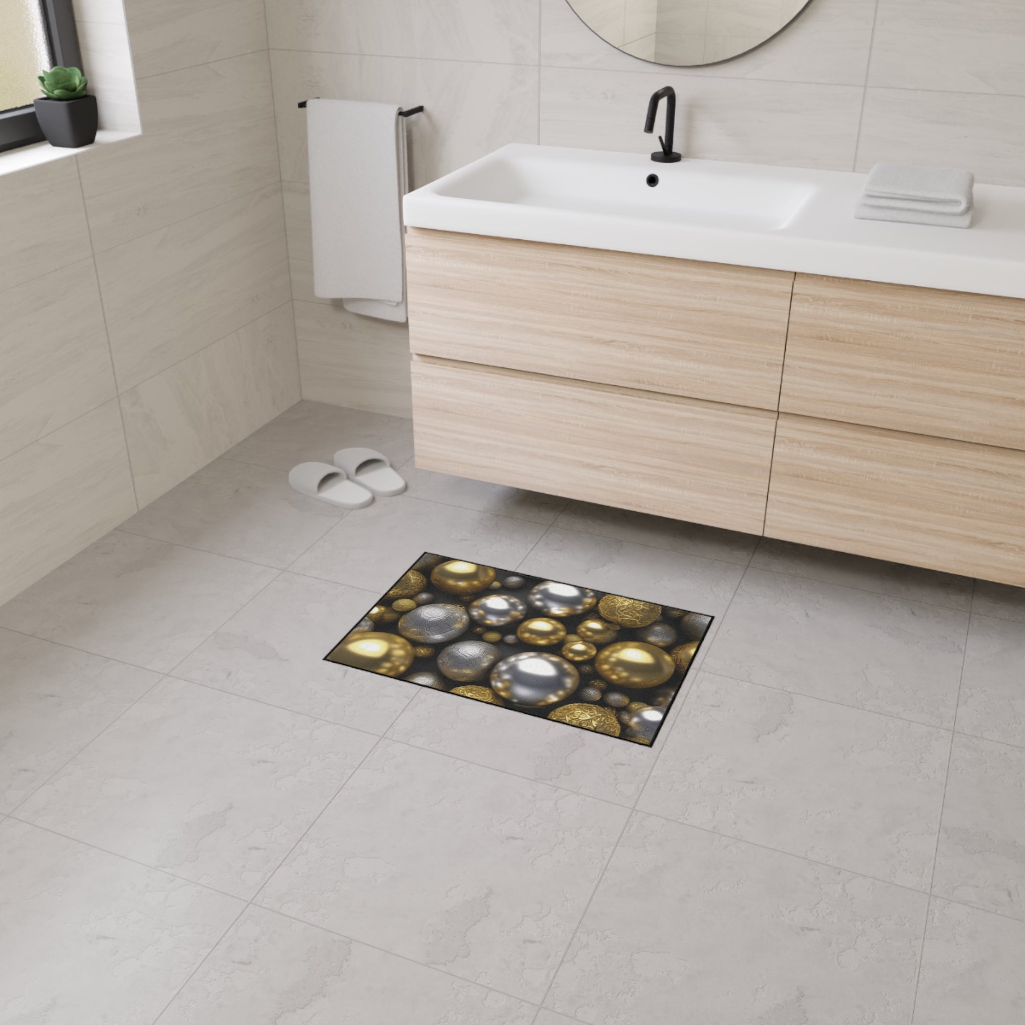 Floor Mat - Cute Gold and Silver Colored Balls Design - Ideal Gift 
