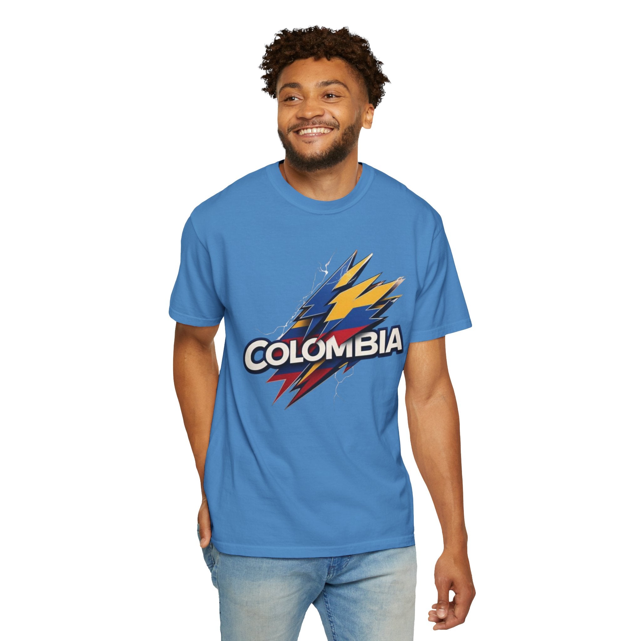 Camiseta unisex teñida en prenda de Colombia - Diseño de rayo llamativo