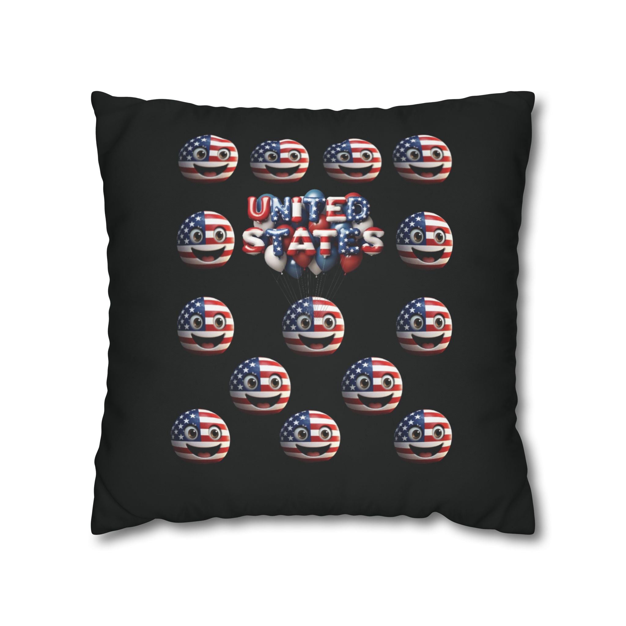 Patriotic USA Flag Emoji Square Pillowcase — American Stars & Stripes Throw Pillow Cover