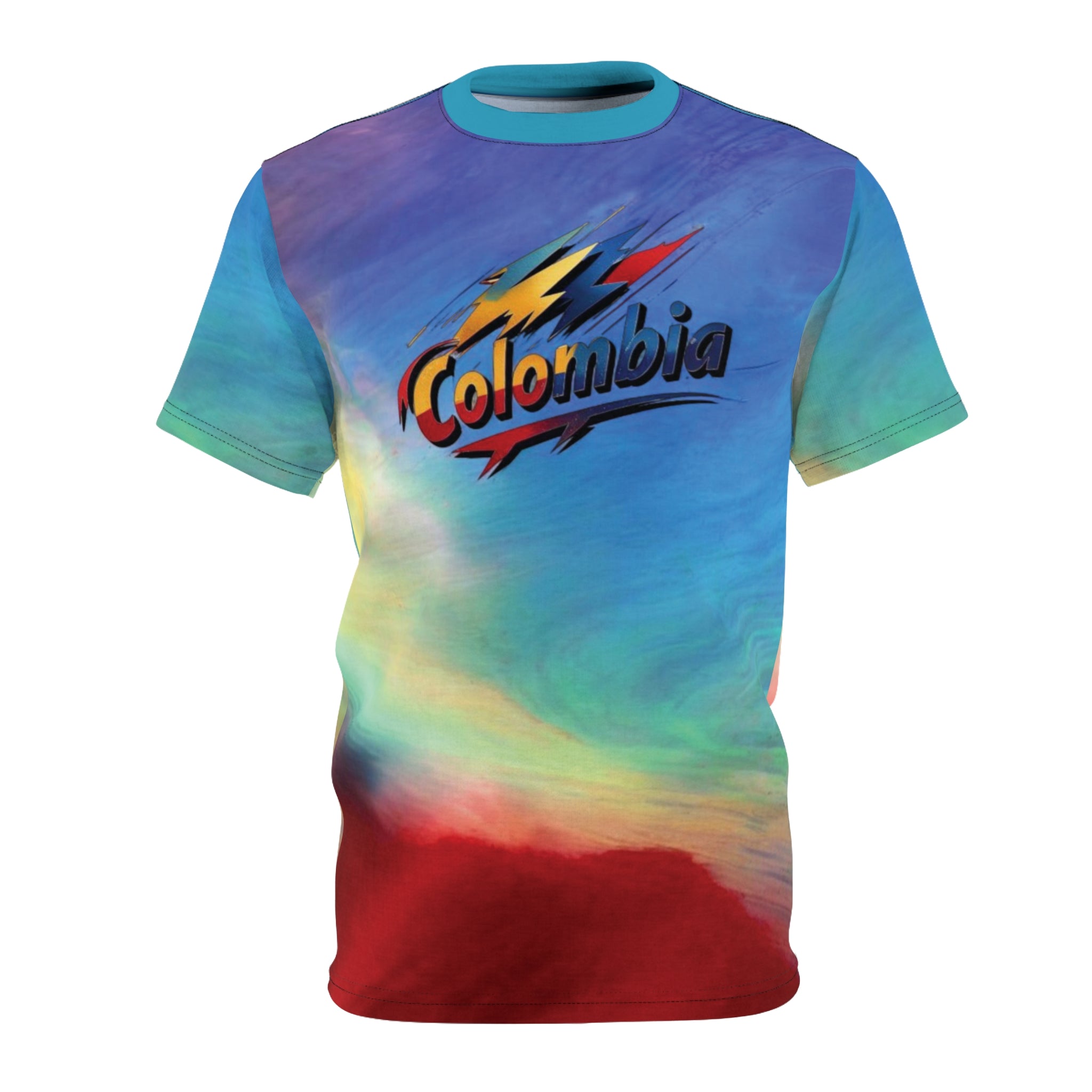 Camiseta colombiana vibrante cortada y cosida