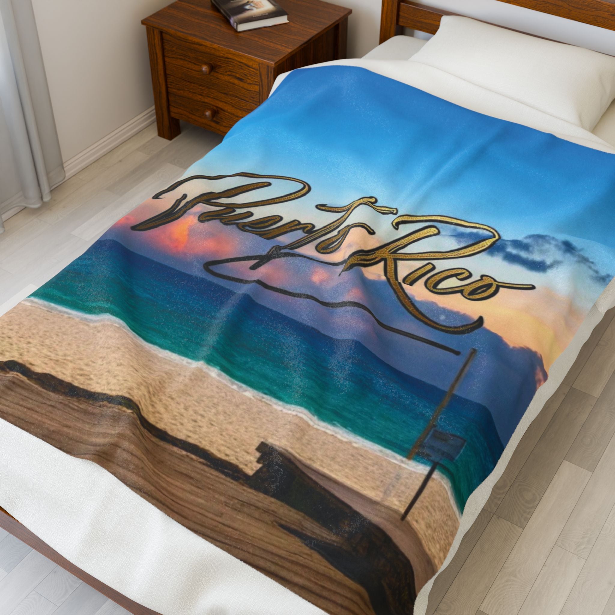 Velveteen Plush Blanket - Puerto Rico Beach Sunset Travel Throw